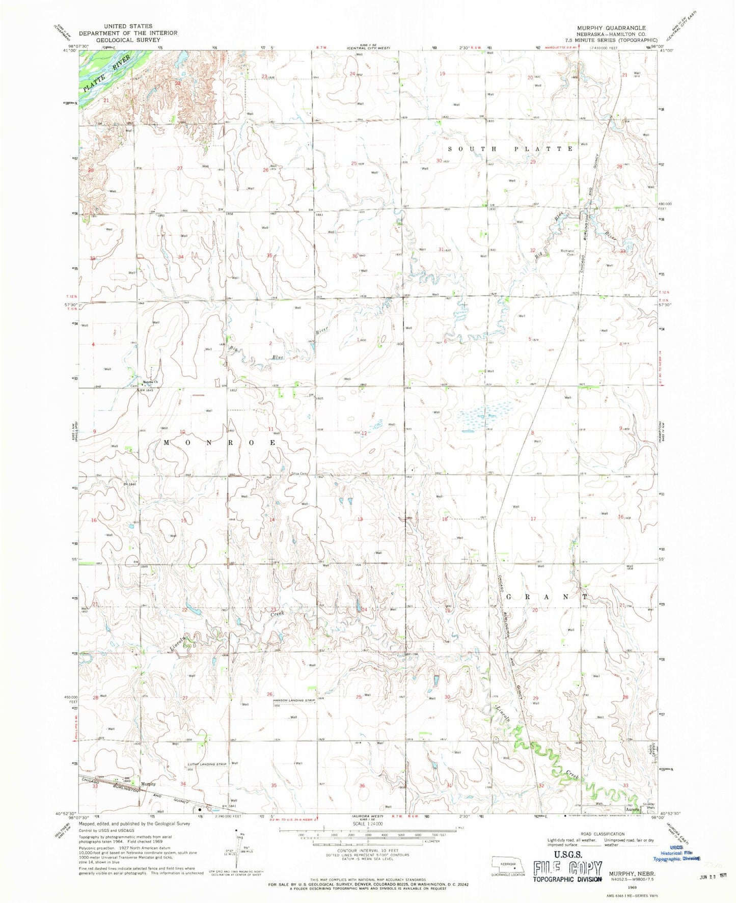 Classic USGS Murphy Nebraska 7.5'x7.5' Topo Map Image