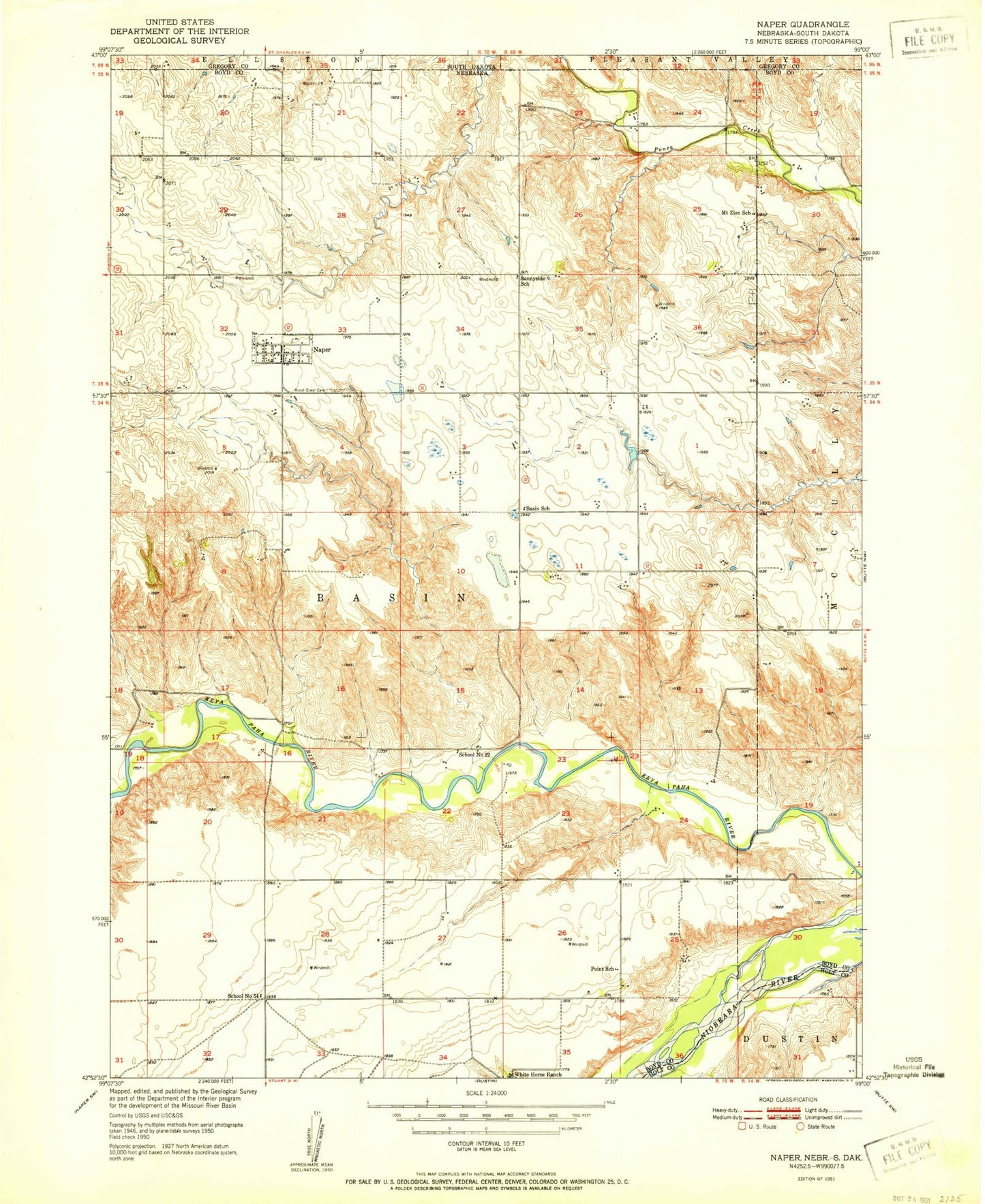 Classic USGS Naper Nebraska 7.5'x7.5' Topo Map Image