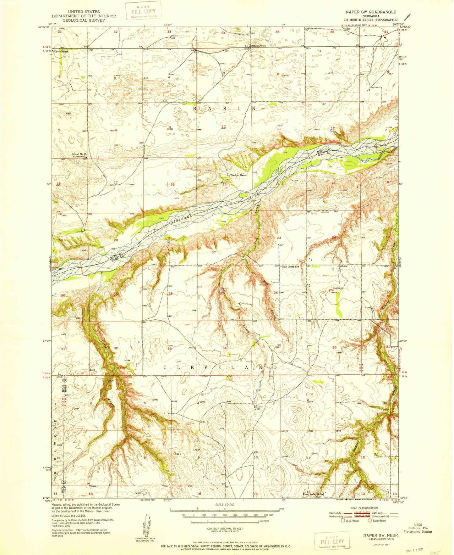 Classic USGS Naper SW Nebraska 7.5'x7.5' Topo Map Image