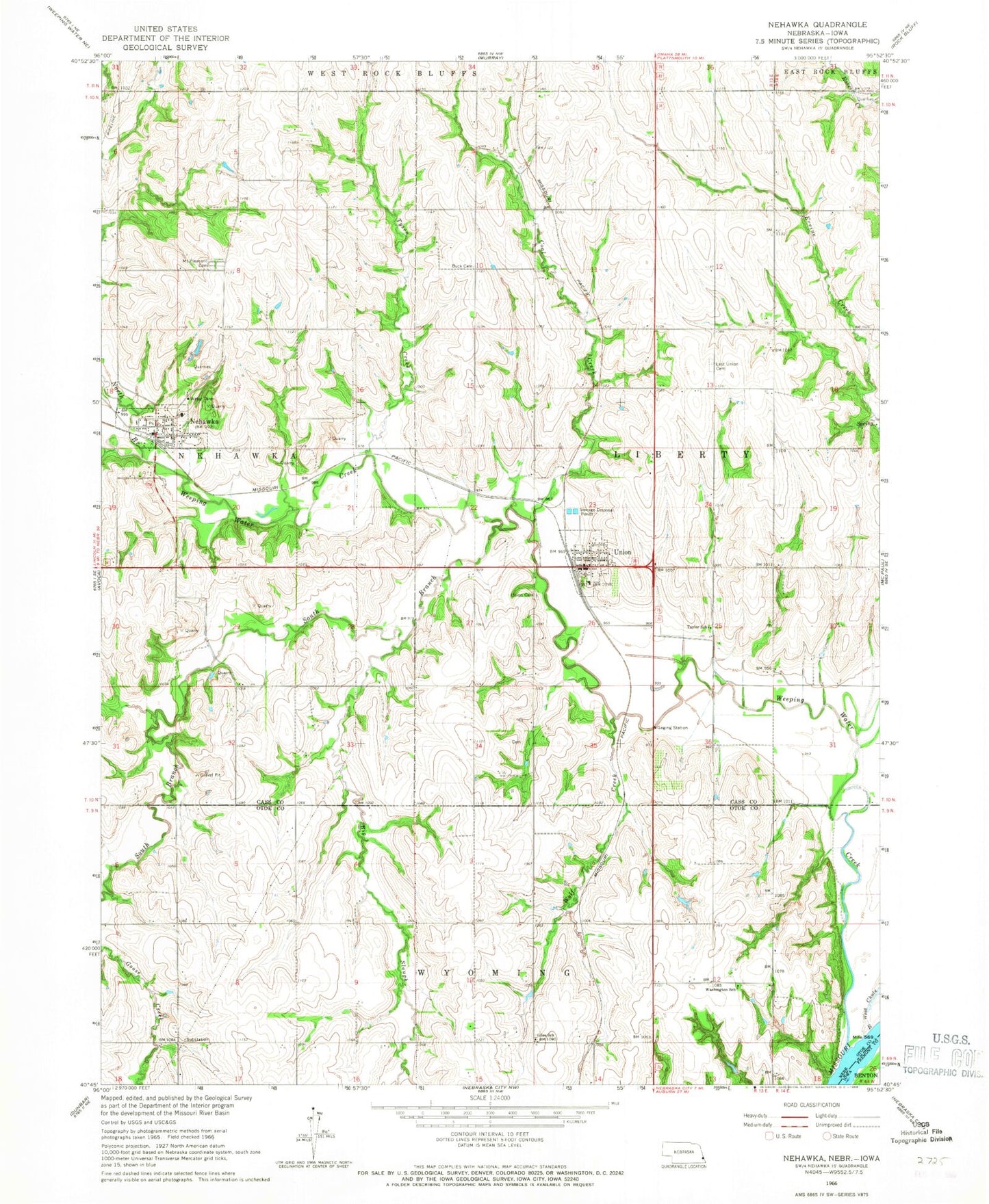 Classic USGS Nehawka Nebraska 7.5'x7.5' Topo Map Image