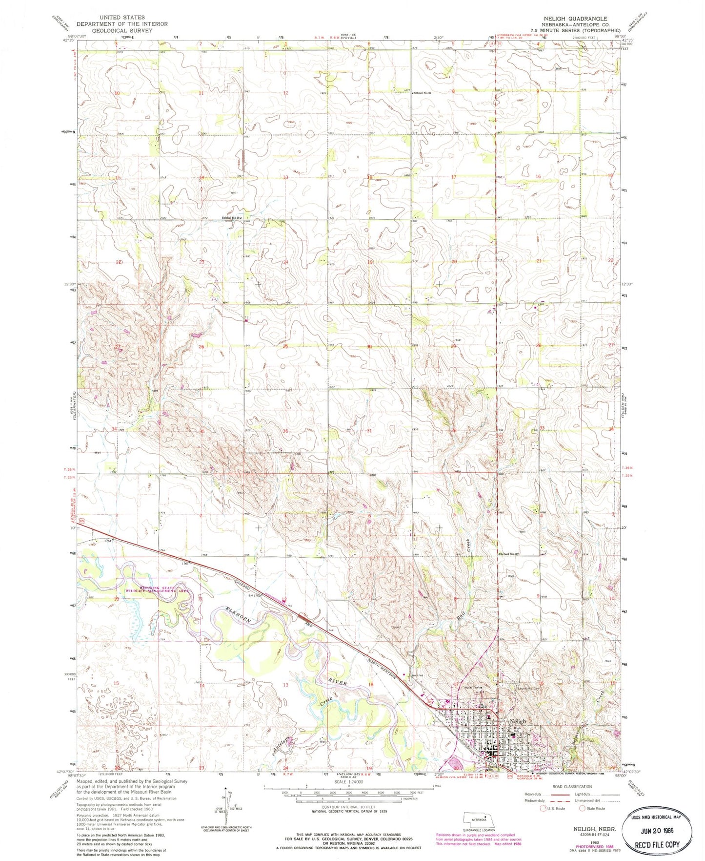 Classic USGS Neligh Nebraska 7.5'x7.5' Topo Map Image