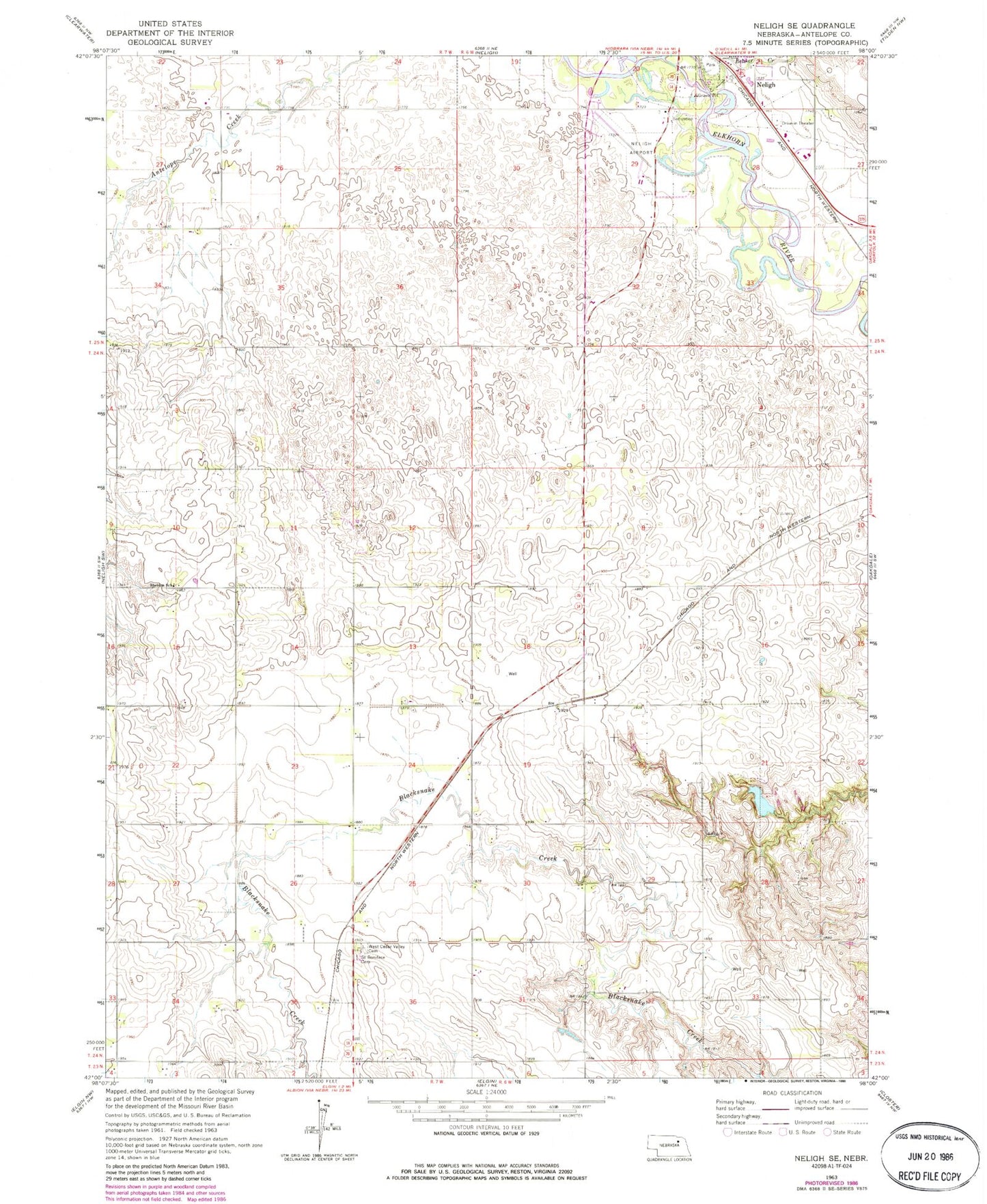 Classic USGS Neligh SE Nebraska 7.5'x7.5' Topo Map Image