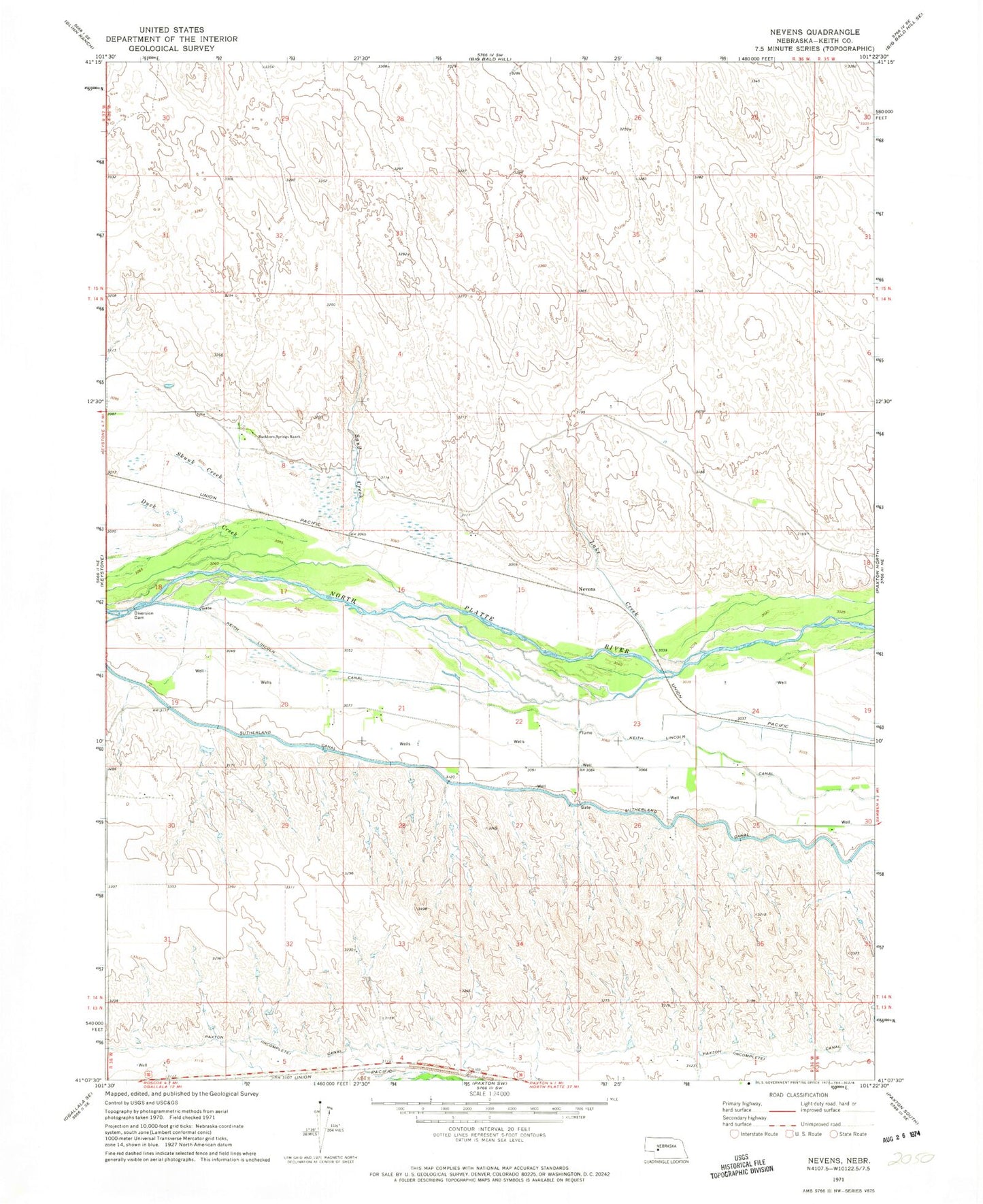 Classic USGS Nevens Nebraska 7.5'x7.5' Topo Map Image
