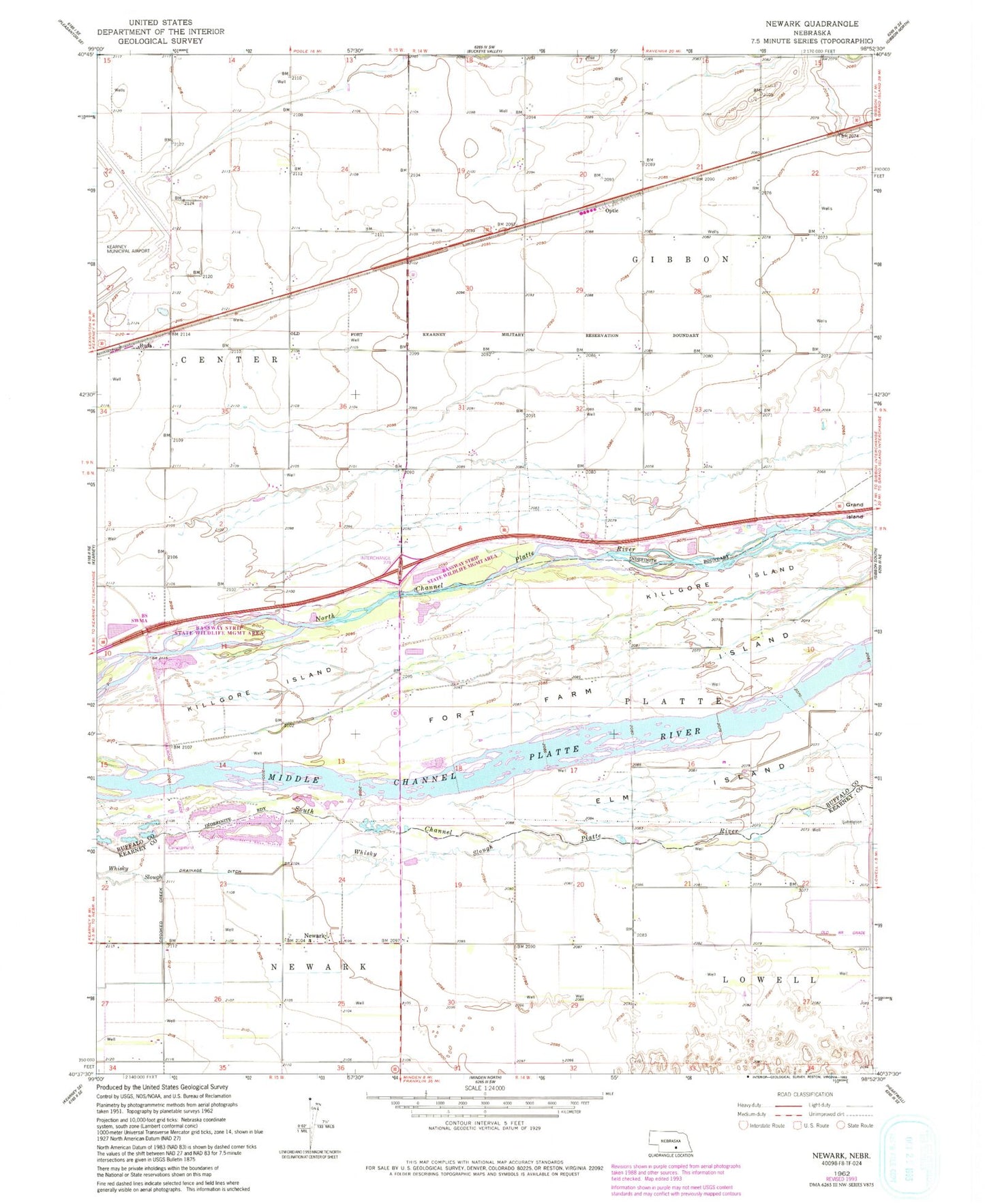 Classic USGS Newark Nebraska 7.5'x7.5' Topo Map Image