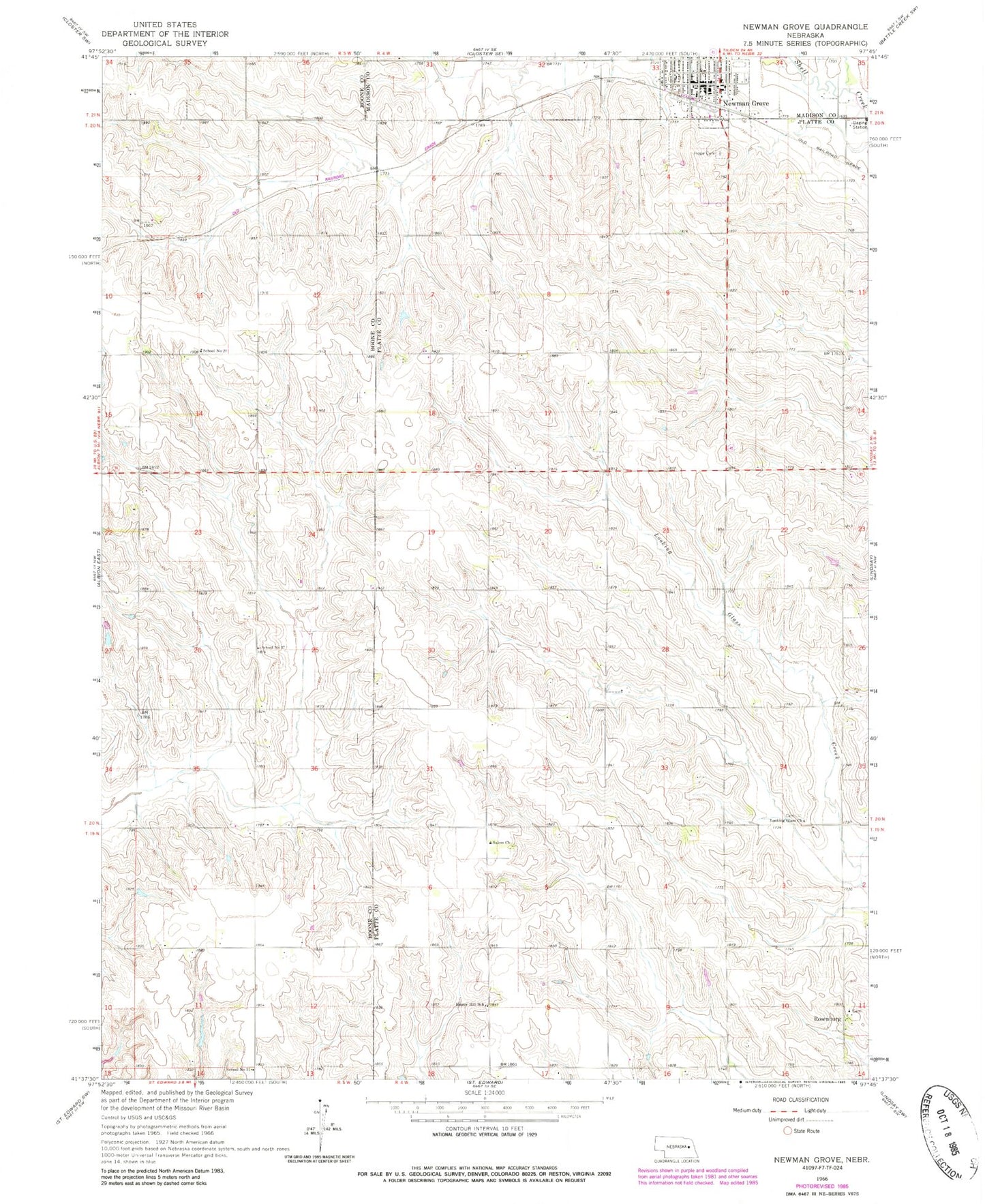 Classic USGS Newman Grove Nebraska 7.5'x7.5' Topo Map Image