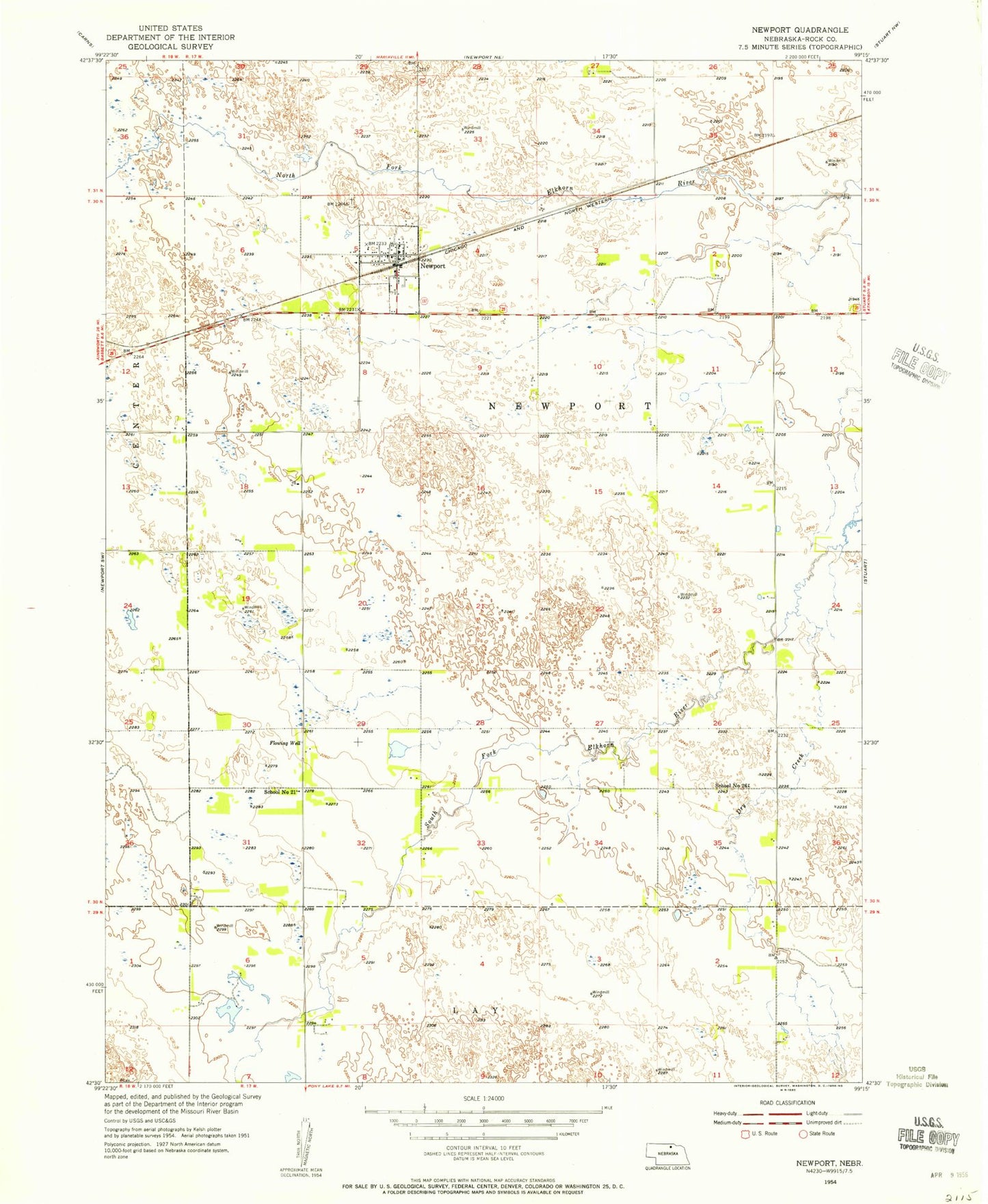 Classic USGS Newport Nebraska 7.5'x7.5' Topo Map Image
