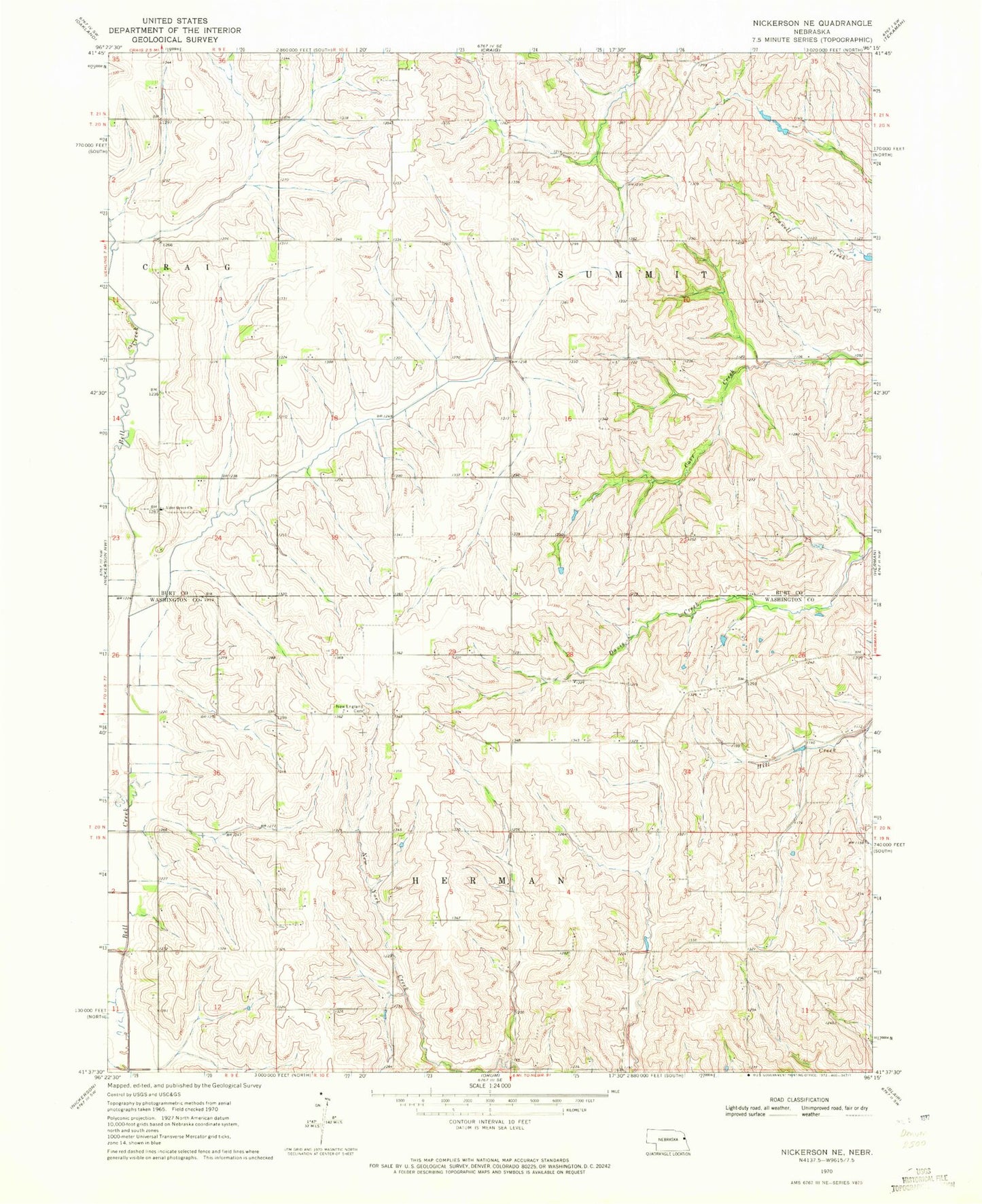 Classic USGS Nickerson NE Nebraska 7.5'x7.5' Topo Map Image