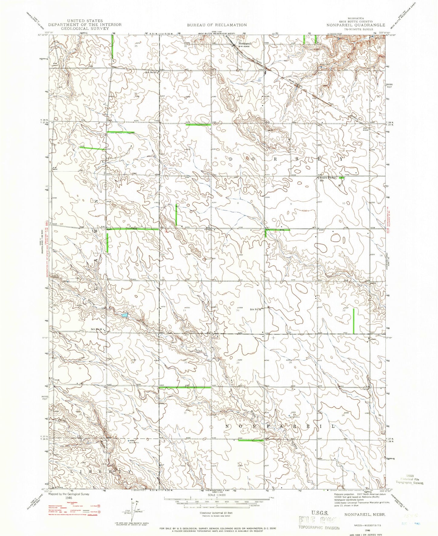 Classic USGS Nonpareil Nebraska 7.5'x7.5' Topo Map Image