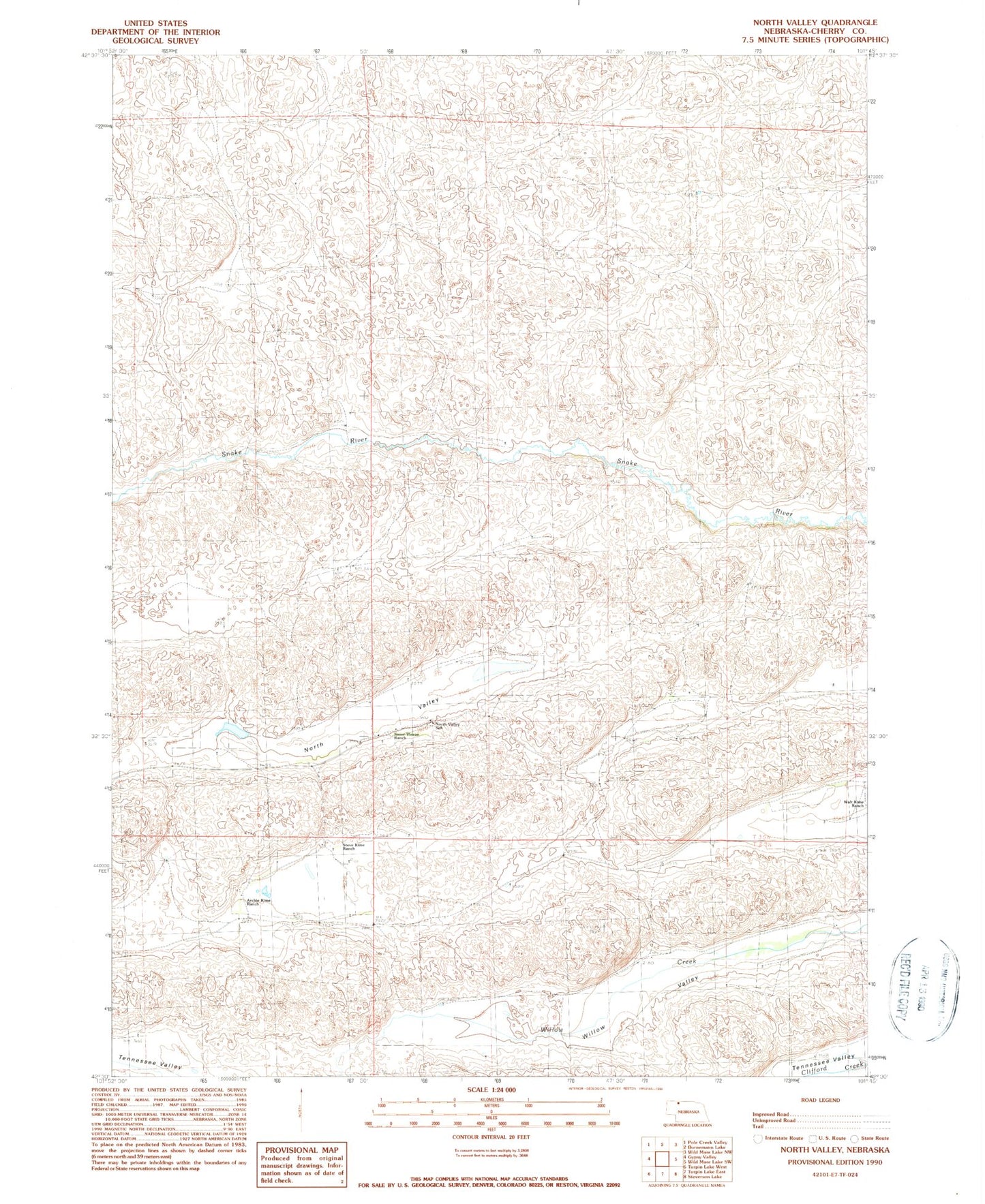 Classic USGS North Valley Nebraska 7.5'x7.5' Topo Map Image