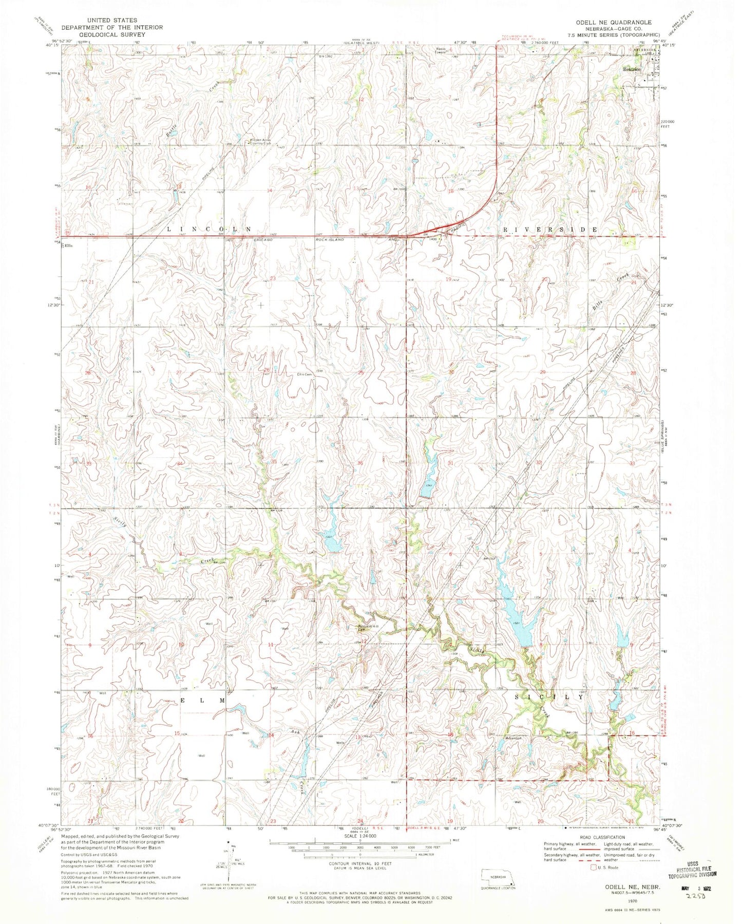 Classic USGS Odell NE Nebraska 7.5'x7.5' Topo Map Image