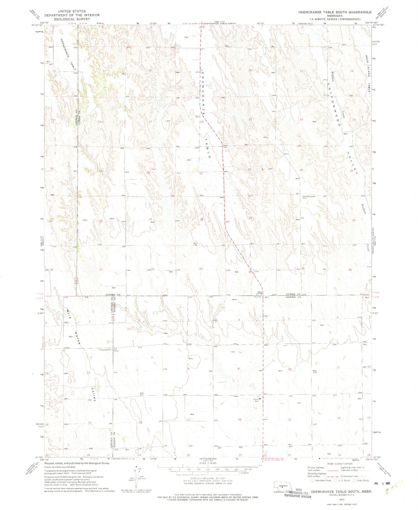 Classic USGS Odencranze Table South Nebraska 7.5'x7.5' Topo Map Image