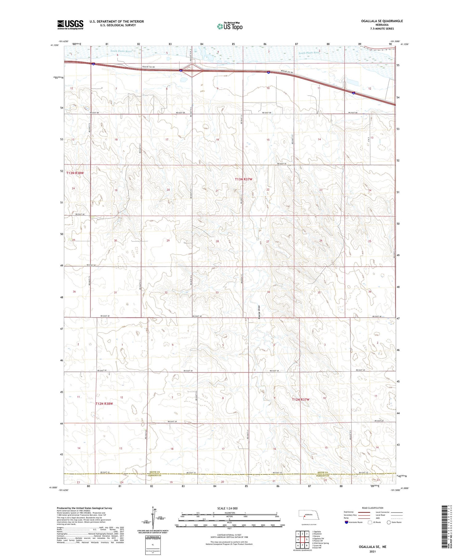 Ogallala SE Nebraska US Topo Map Image