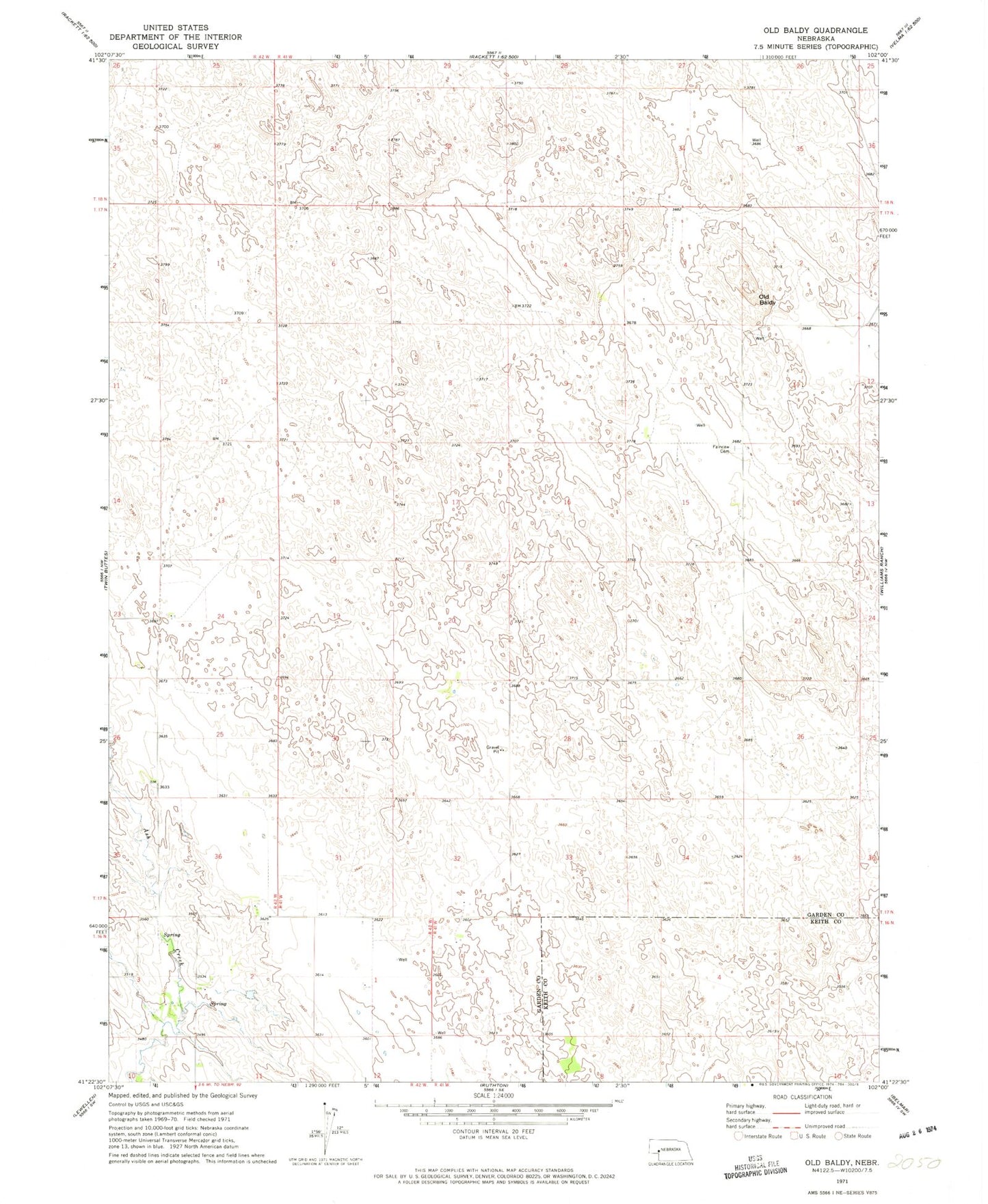 Classic USGS Old Baldy Nebraska 7.5'x7.5' Topo Map Image