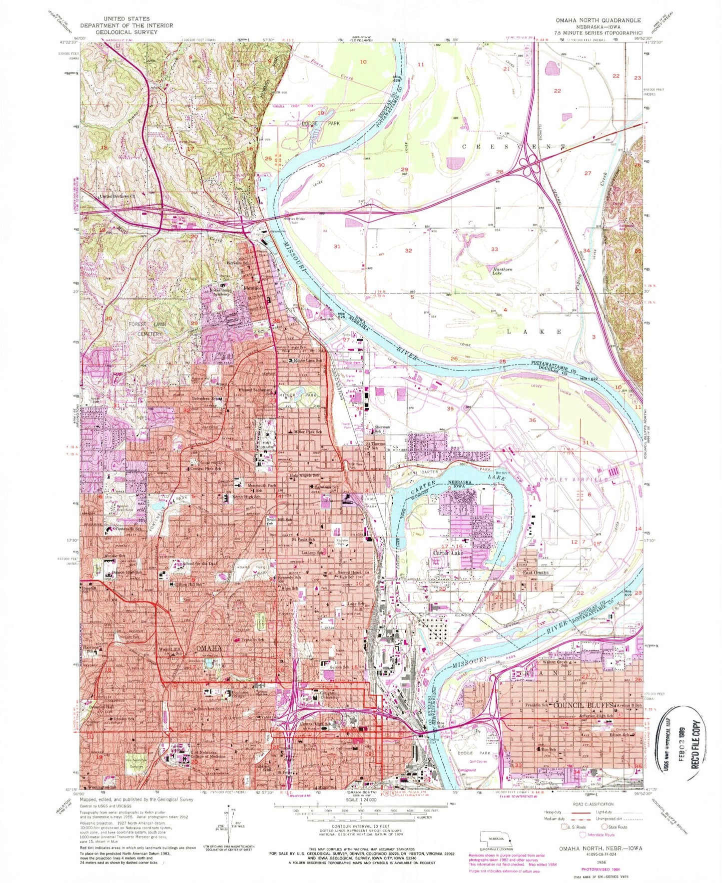Classic USGS Omaha North Nebraska 7.5'x7.5' Topo Map Image