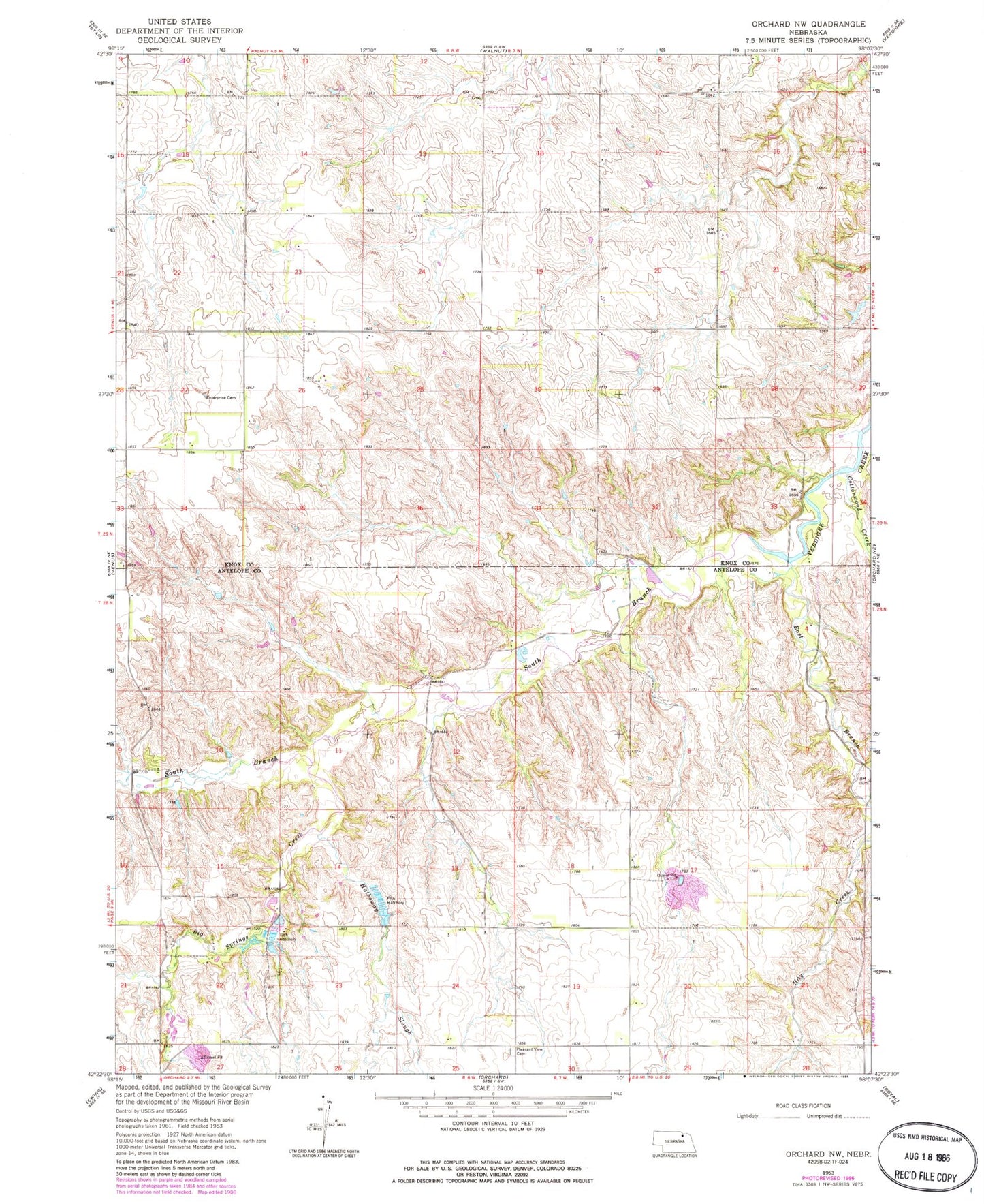 Classic USGS Orchard NW Nebraska 7.5'x7.5' Topo Map Image