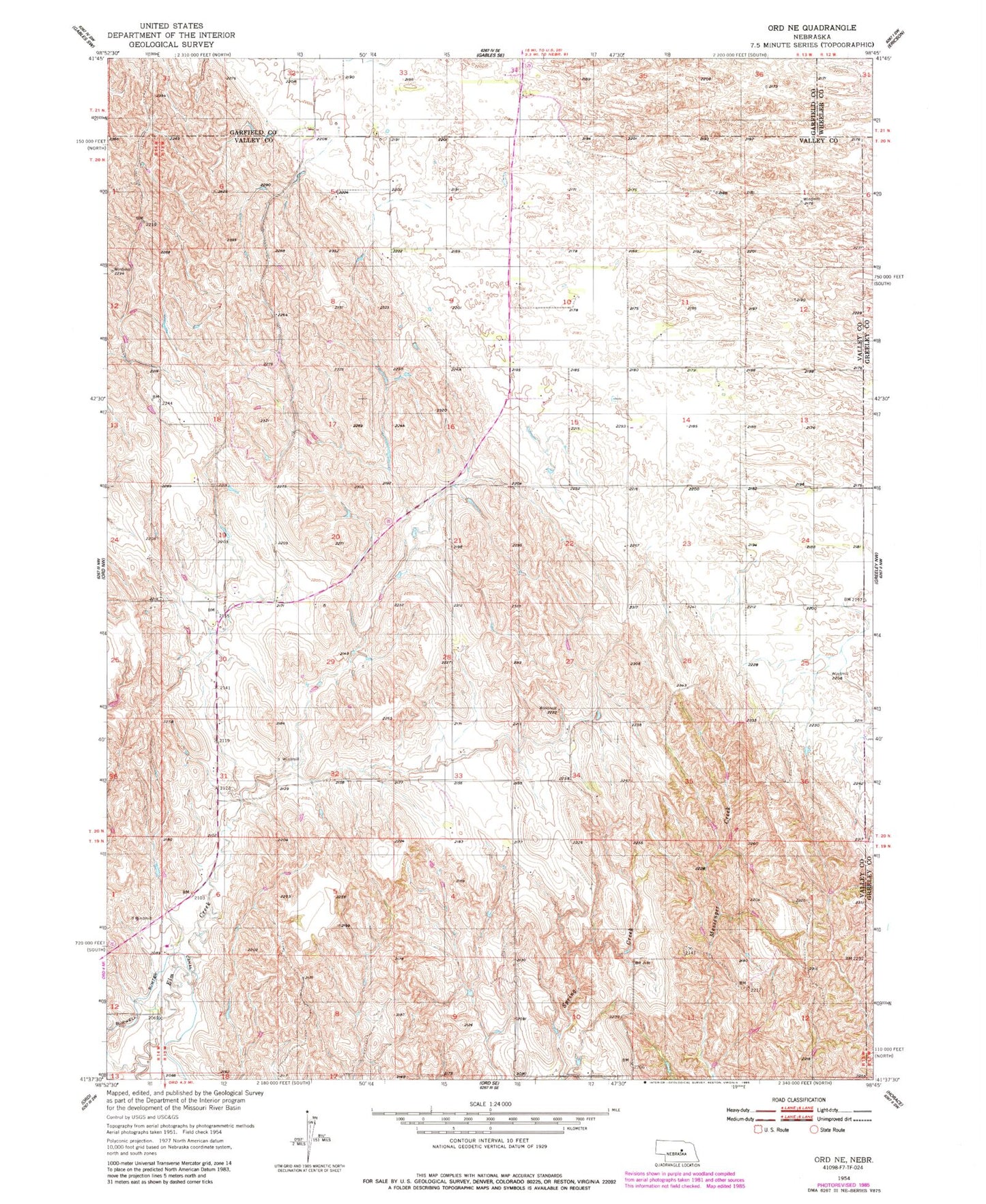 Classic USGS Ord NE Nebraska 7.5'x7.5' Topo Map Image