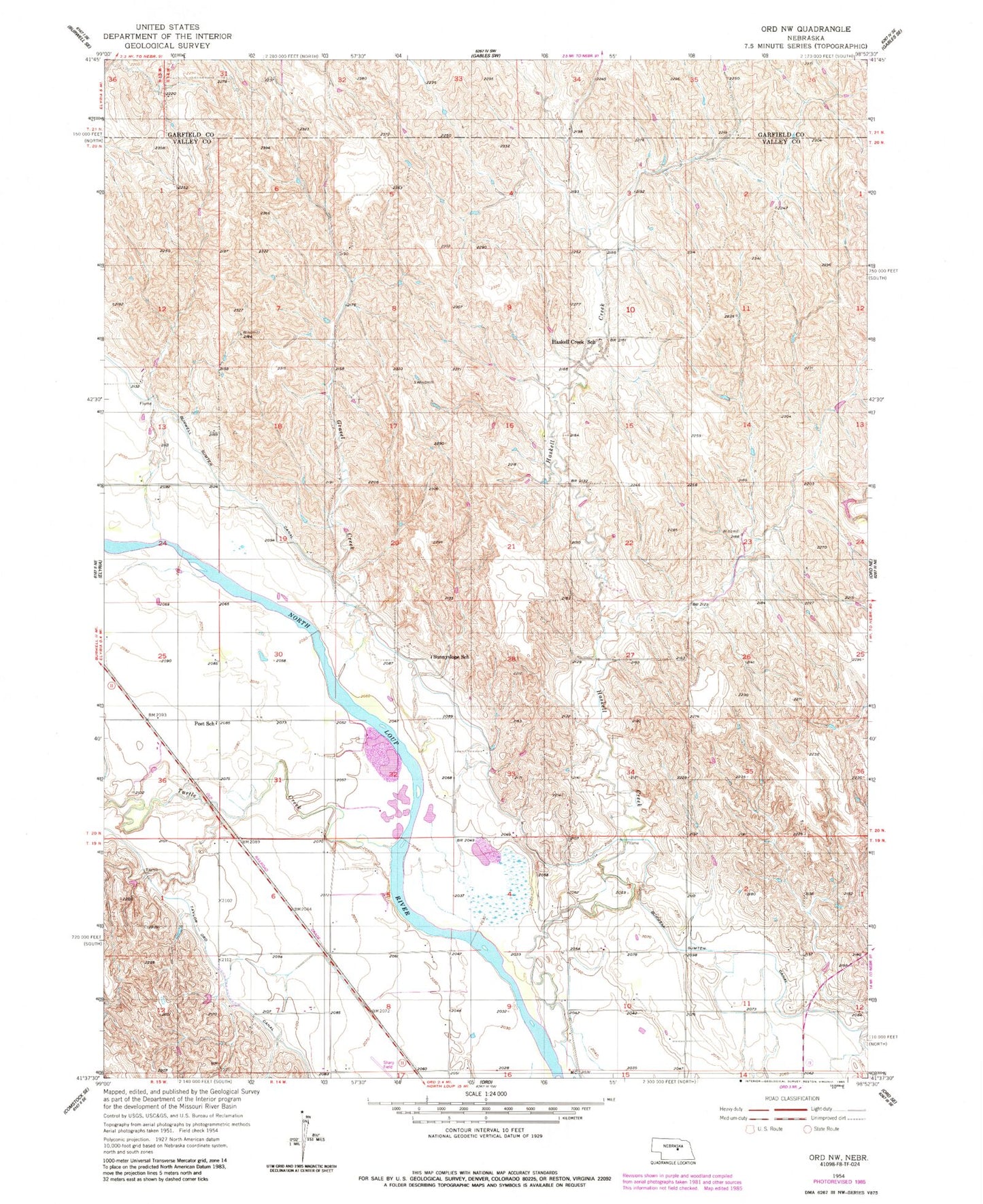 Classic USGS Ord NW Nebraska 7.5'x7.5' Topo Map Image