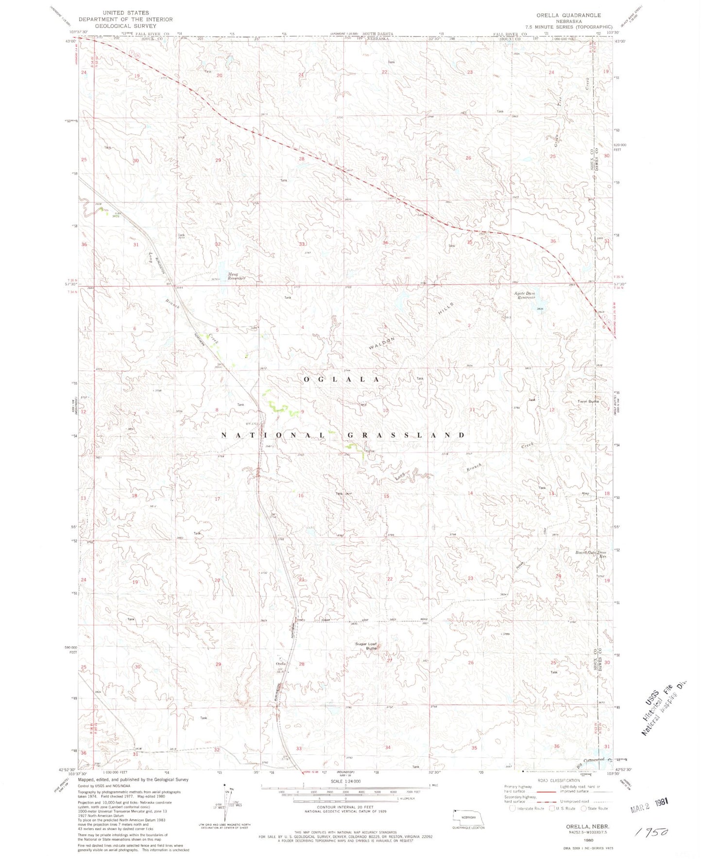 Classic USGS Orella Nebraska 7.5'x7.5' Topo Map Image