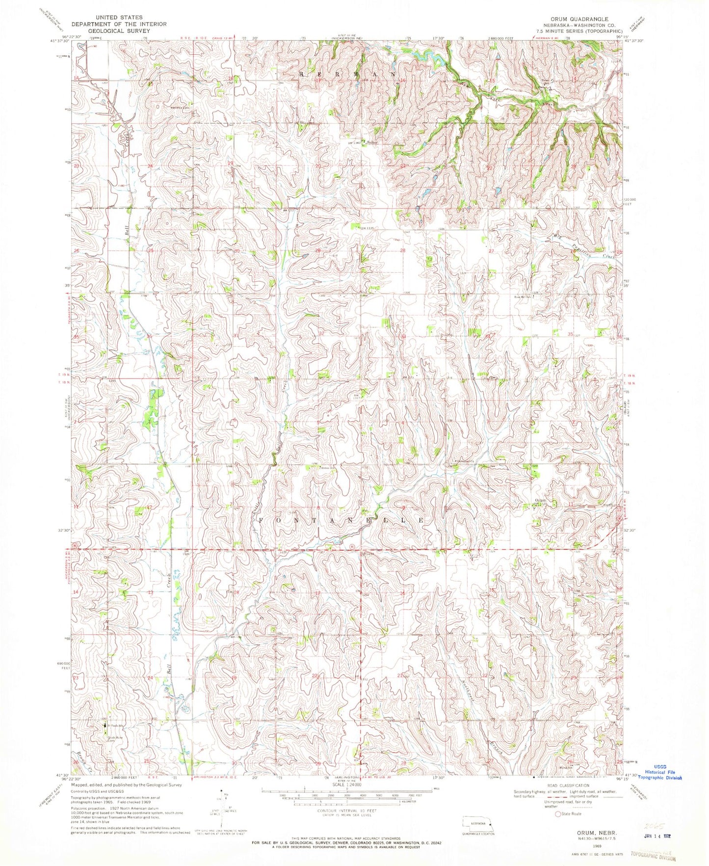 Classic USGS Orum Nebraska 7.5'x7.5' Topo Map Image