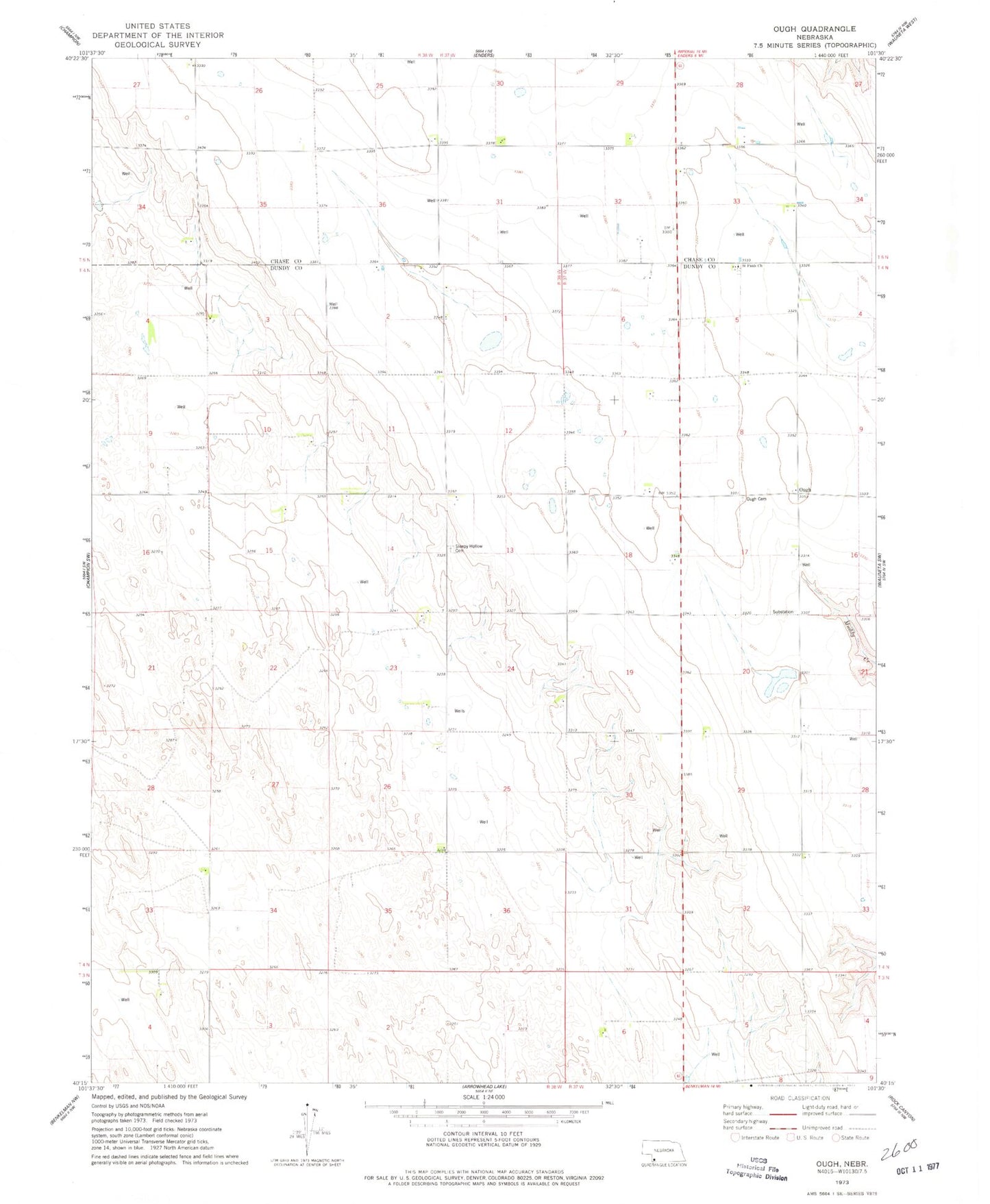 Classic USGS Ough Nebraska 7.5'x7.5' Topo Map Image