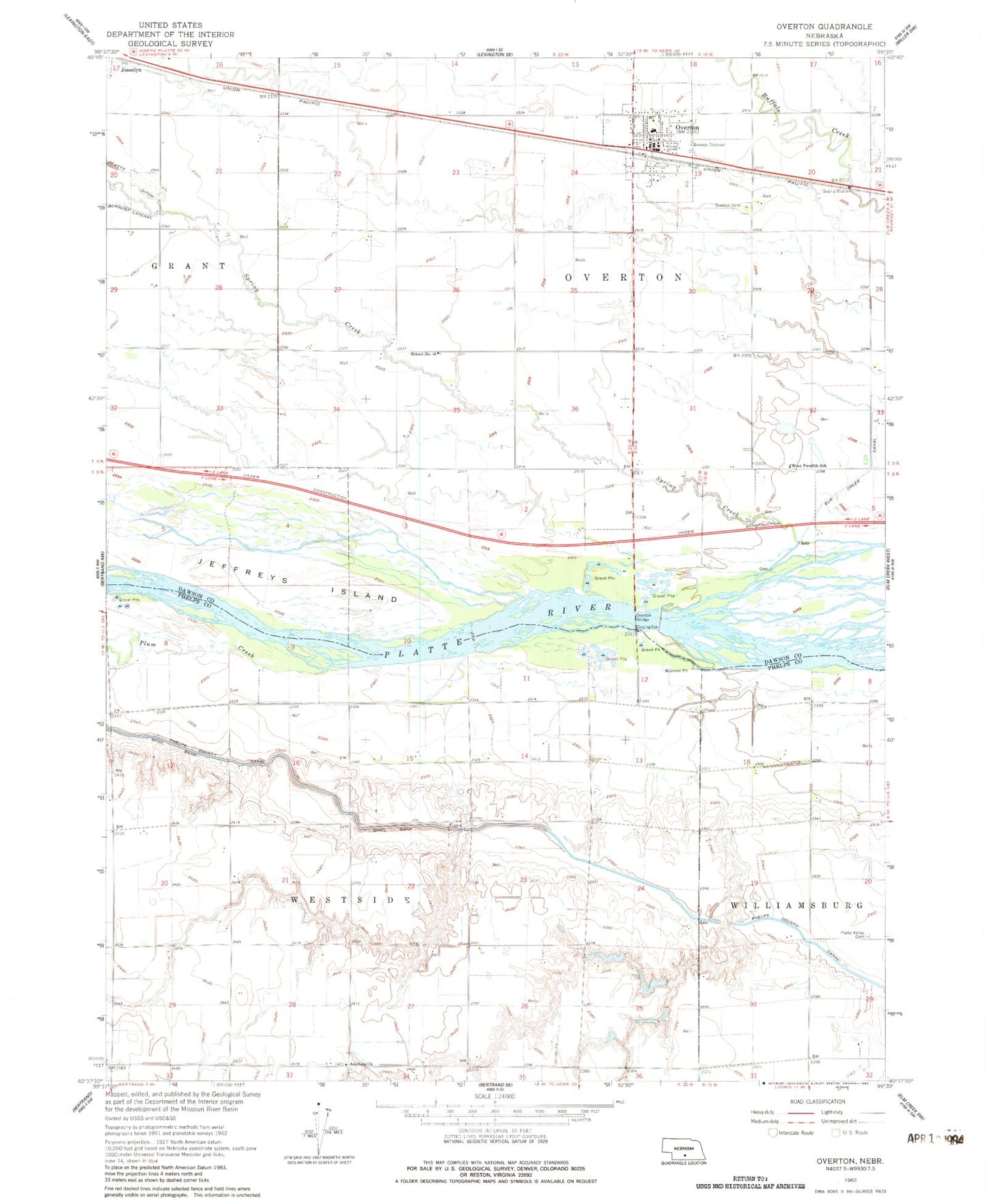 Classic USGS Overton Nebraska 7.5'x7.5' Topo Map Image