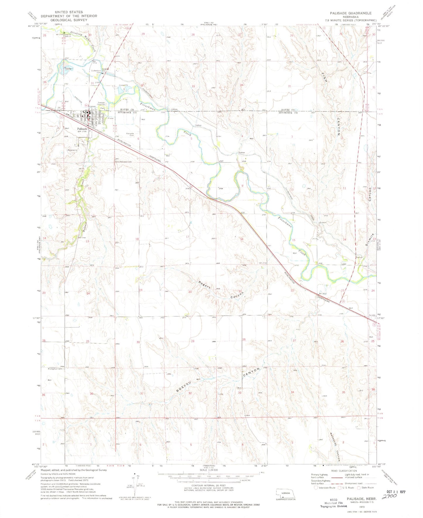 Classic USGS Palisade Nebraska 7.5'x7.5' Topo Map Image
