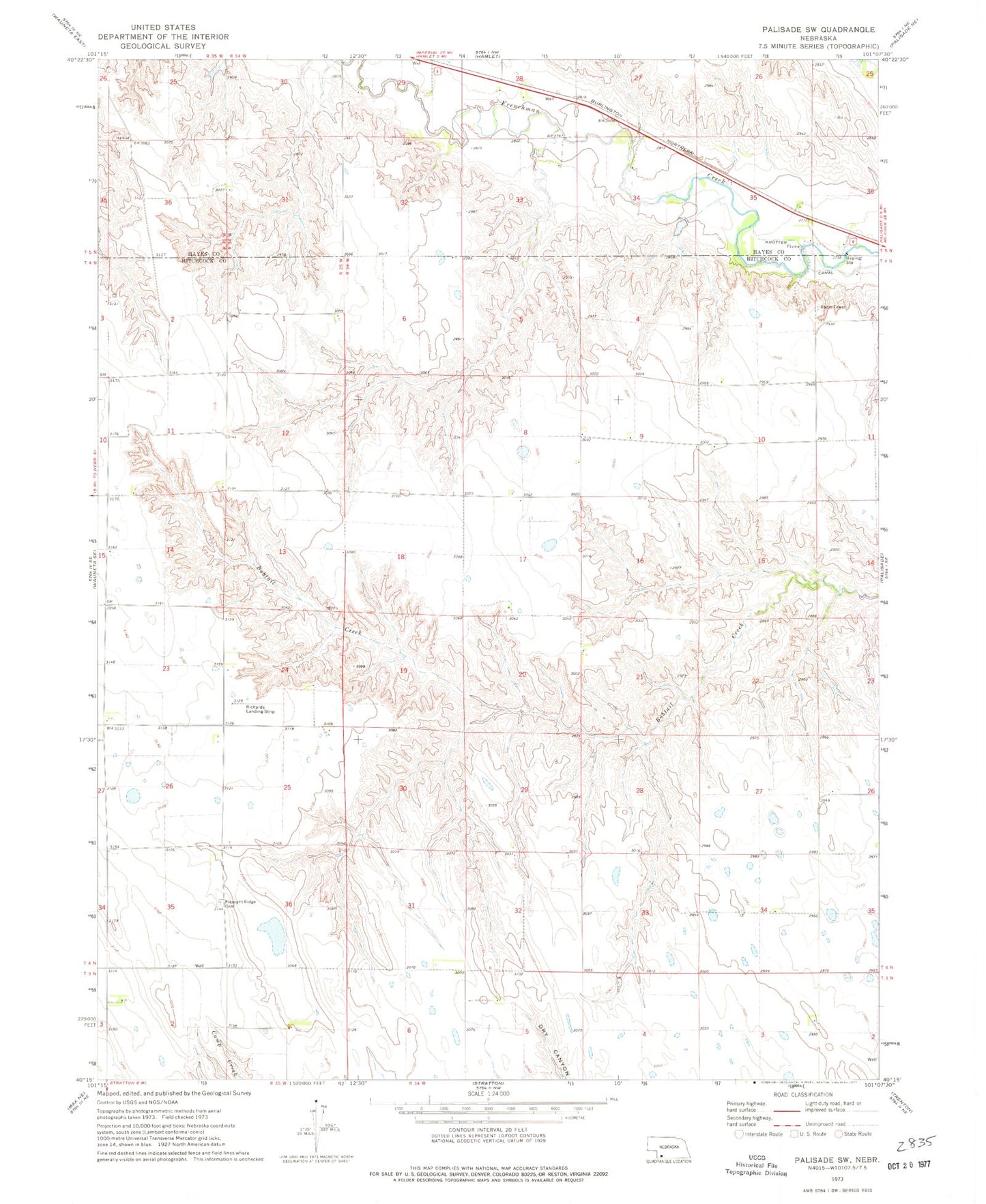 Classic USGS Palisade SW Nebraska 7.5'x7.5' Topo Map Image