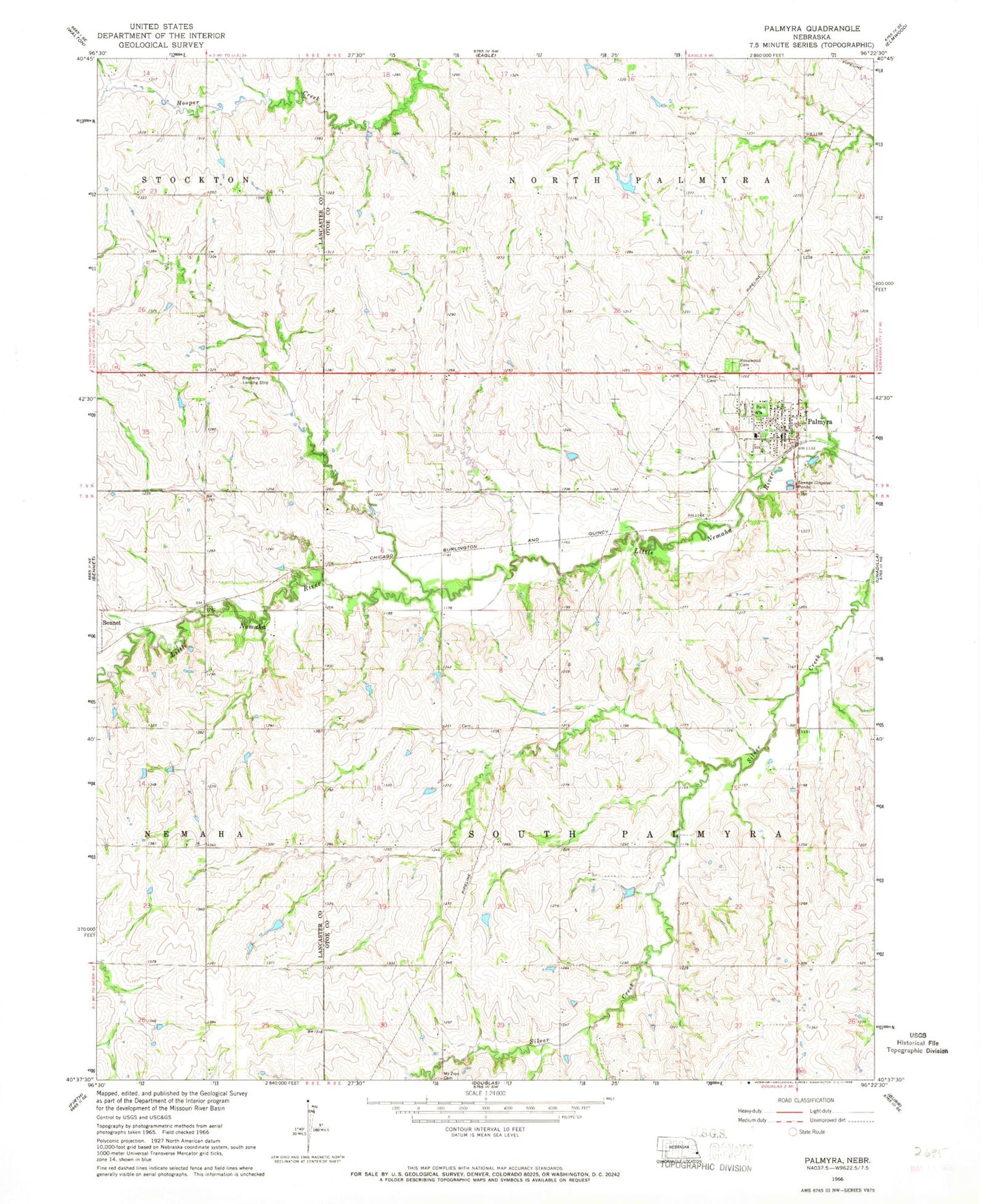 Classic USGS Palmyra Nebraska 7.5'x7.5' Topo Map Image