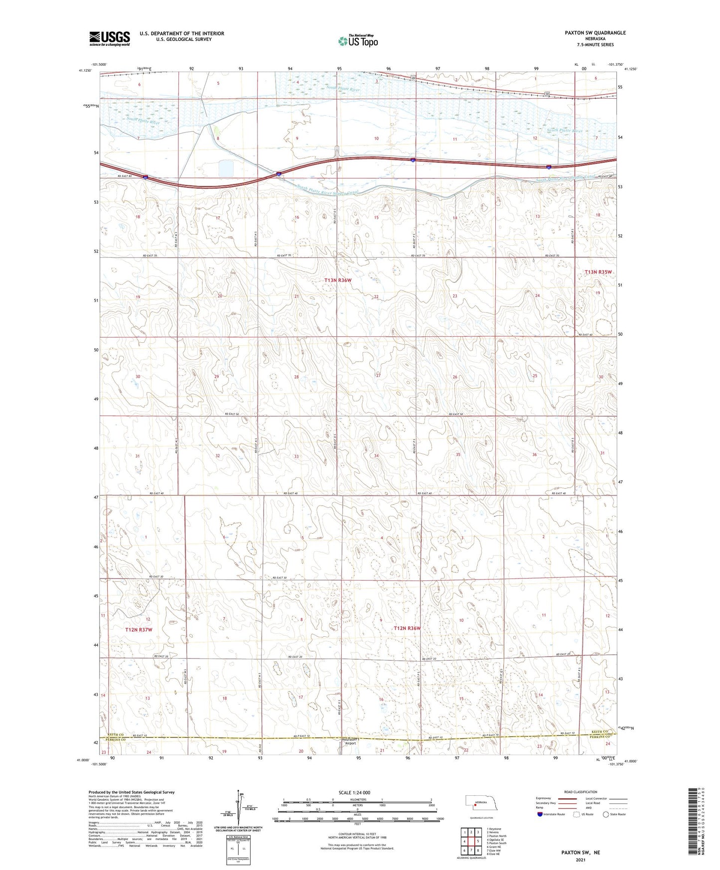 Paxton SW Nebraska US Topo Map Image