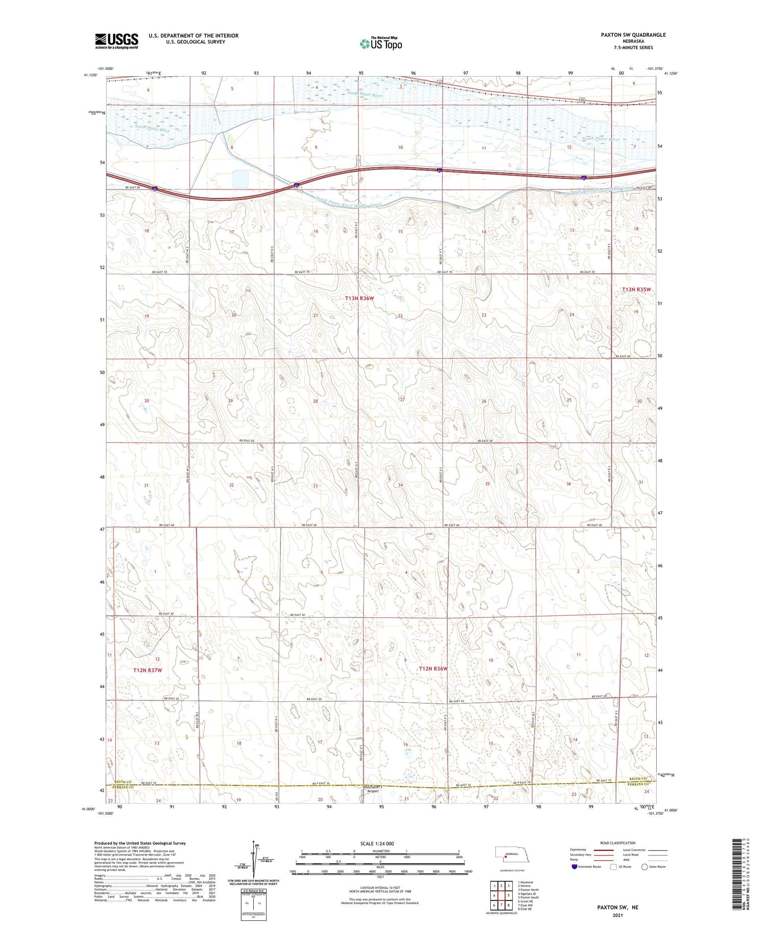 Paxton SW Nebraska US Topo Map Image