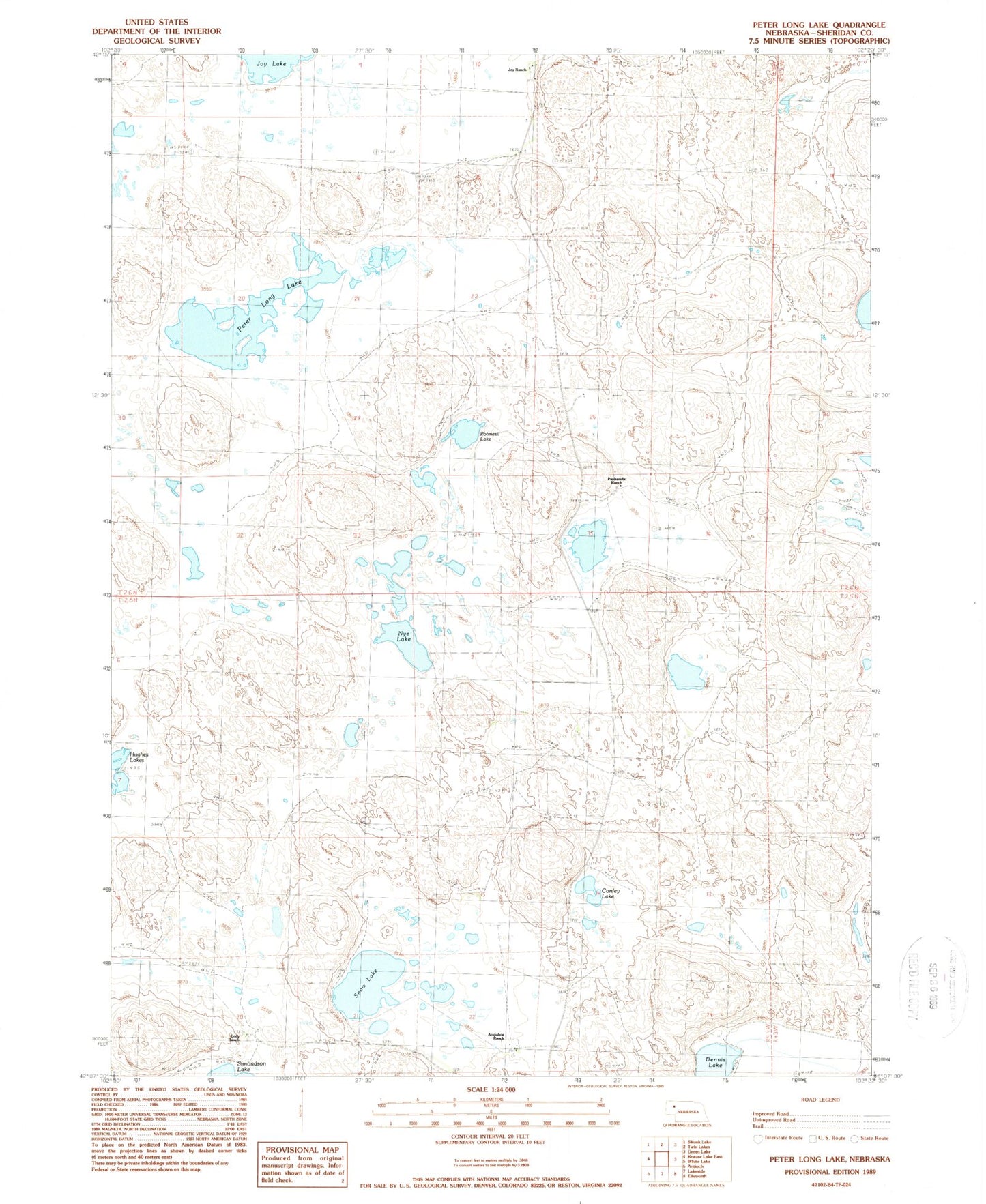 Classic USGS Peter Long Lake Nebraska 7.5'x7.5' Topo Map Image