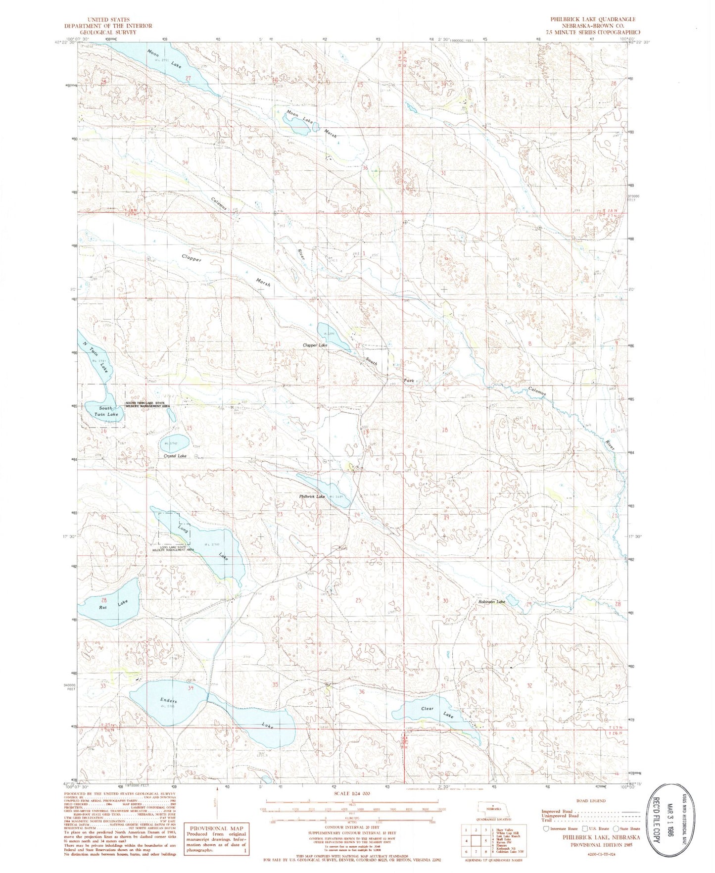 Classic USGS Philbrick Lake Nebraska 7.5'x7.5' Topo Map Image