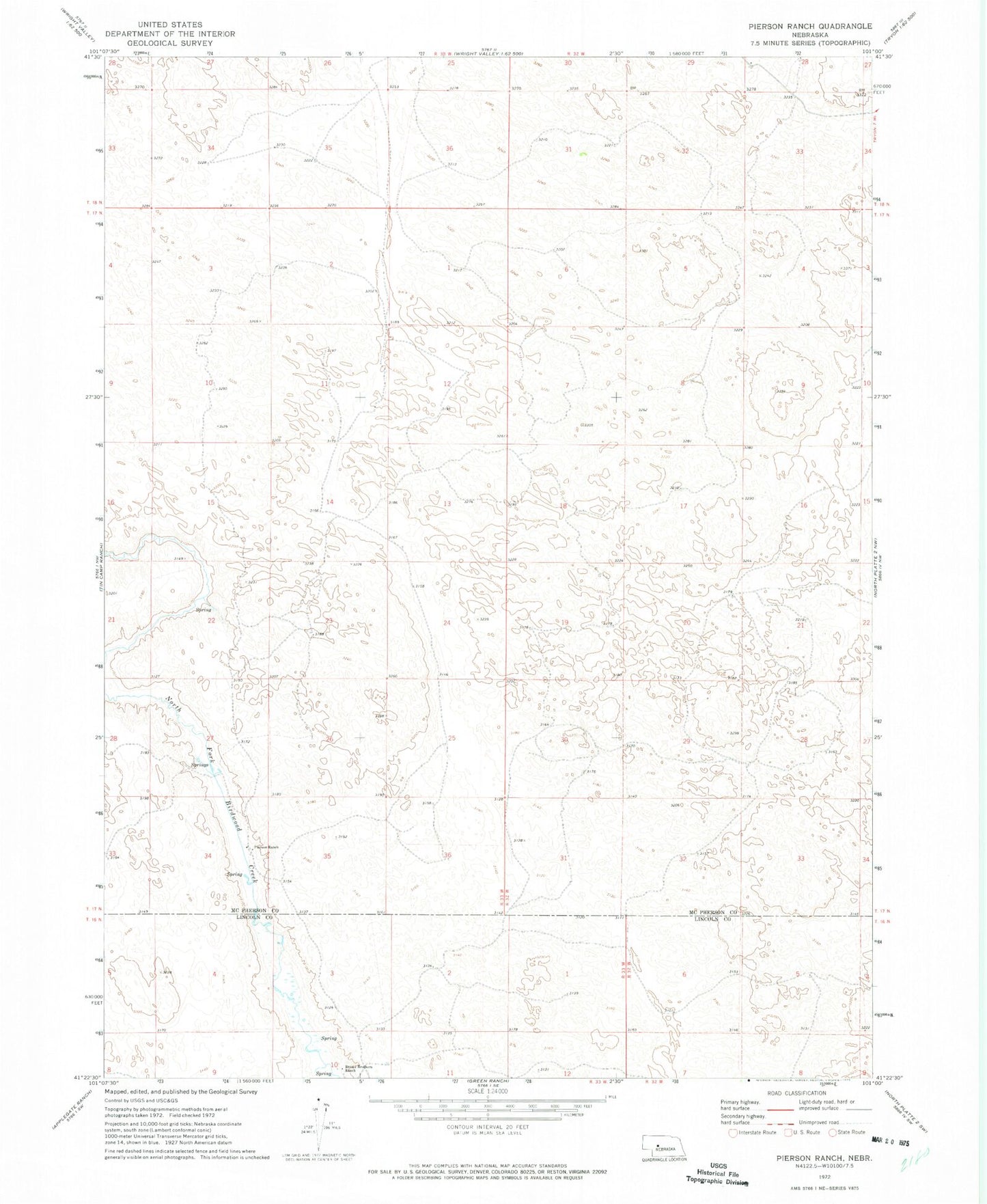Classic USGS Pierson Ranch Nebraska 7.5'x7.5' Topo Map Image