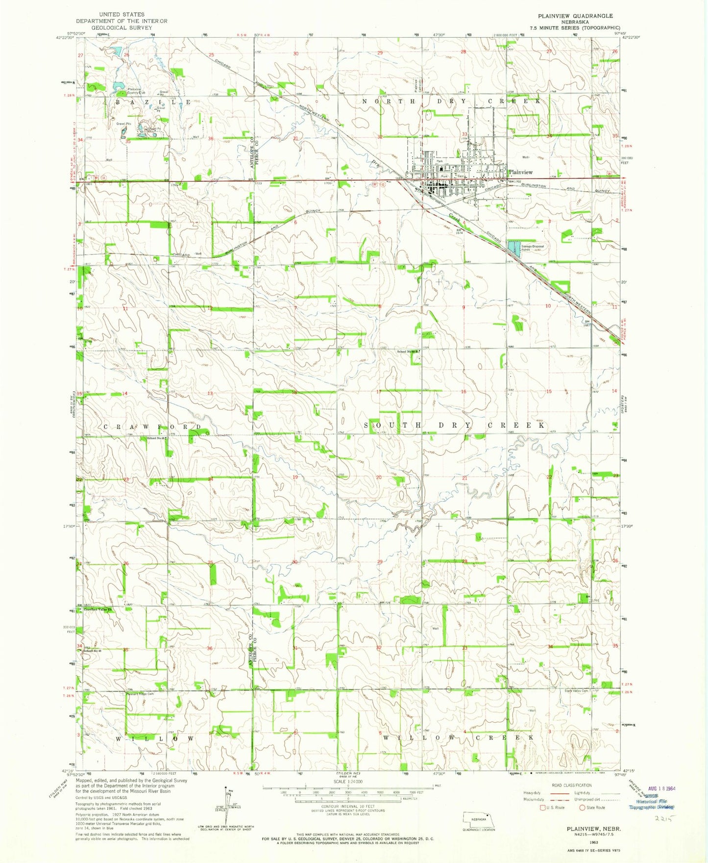 Classic USGS Plainview Nebraska 7.5'x7.5' Topo Map Image