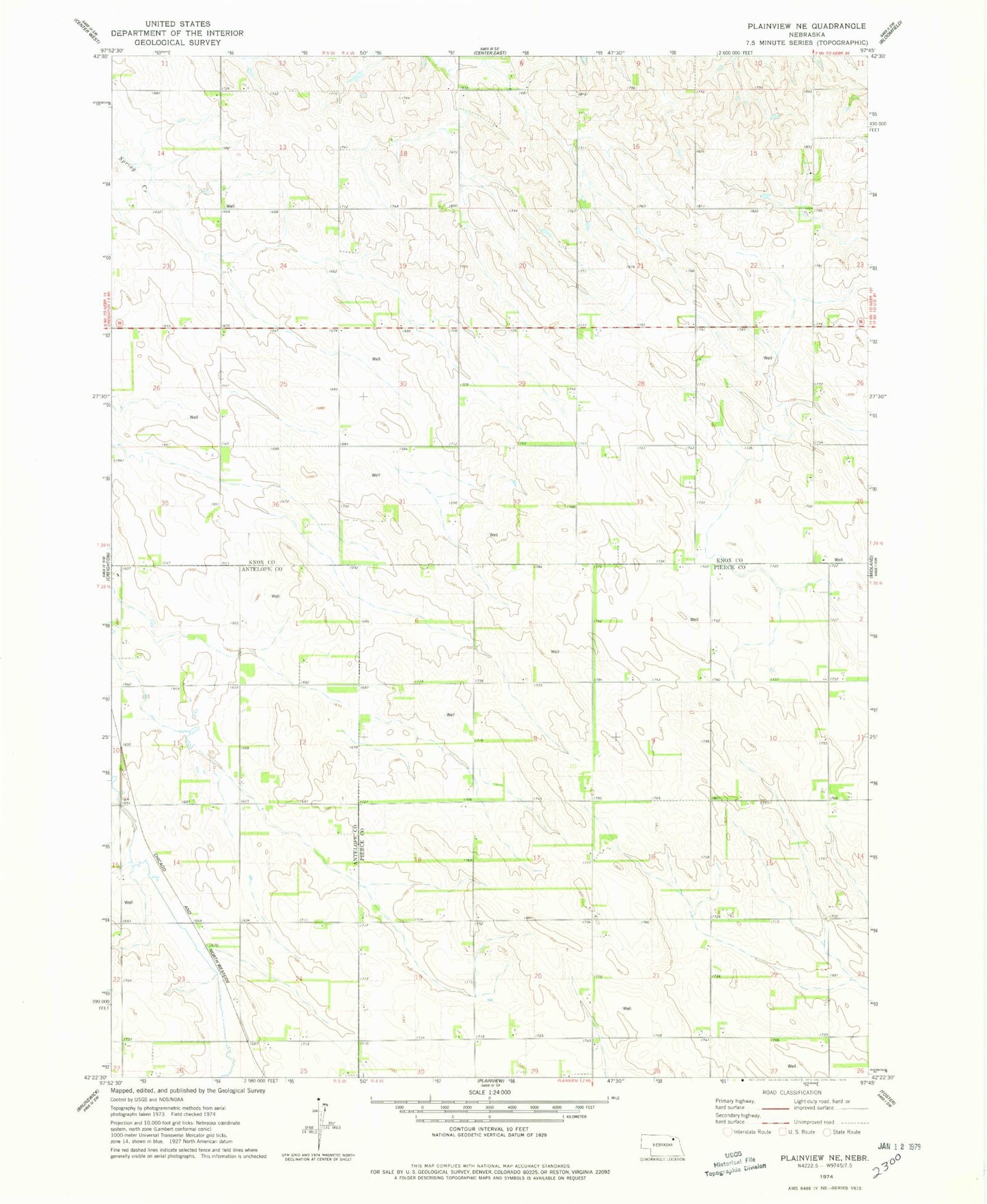 Classic USGS Plainview NE Nebraska 7.5'x7.5' Topo Map Image