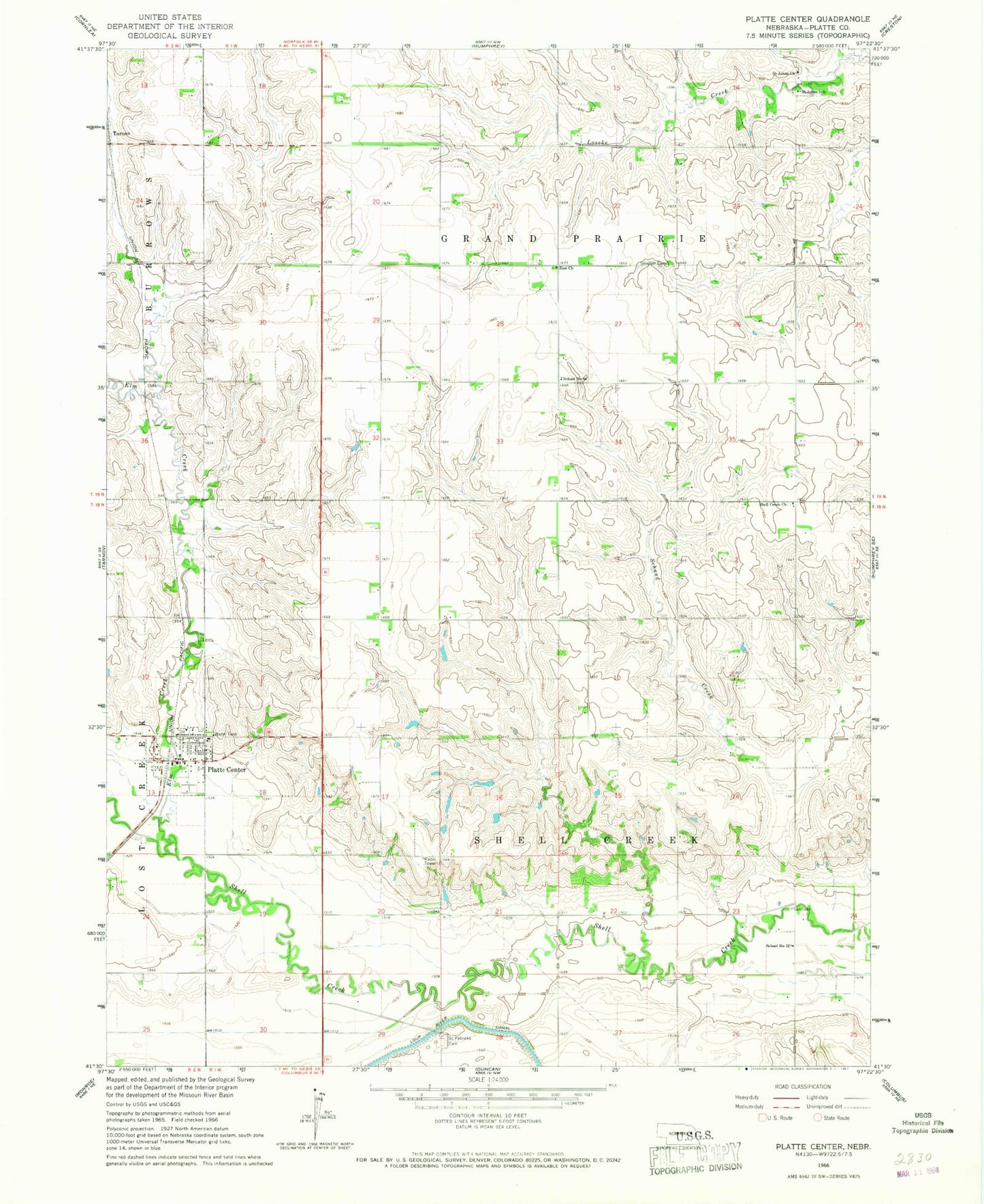 Classic USGS Platte Center Nebraska 7.5'x7.5' Topo Map Image