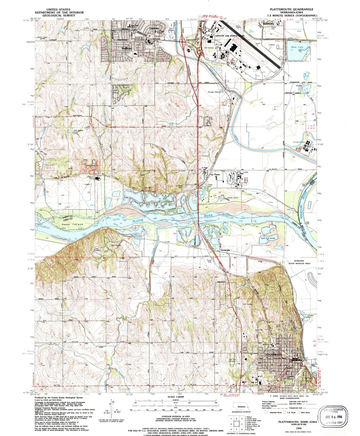 Classic USGS Plattsmouth Nebraska 7.5'x7.5' Topo Map Image