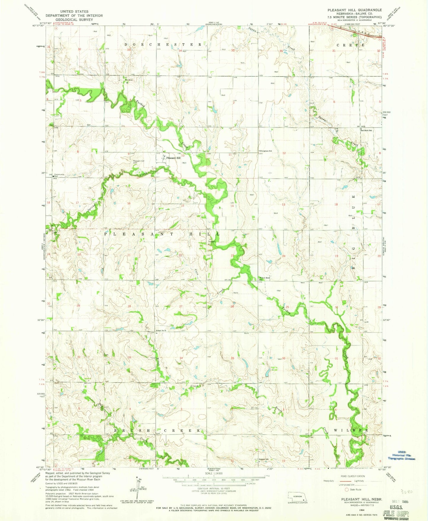 Classic USGS Pleasant Hill Nebraska 7.5'x7.5' Topo Map Image