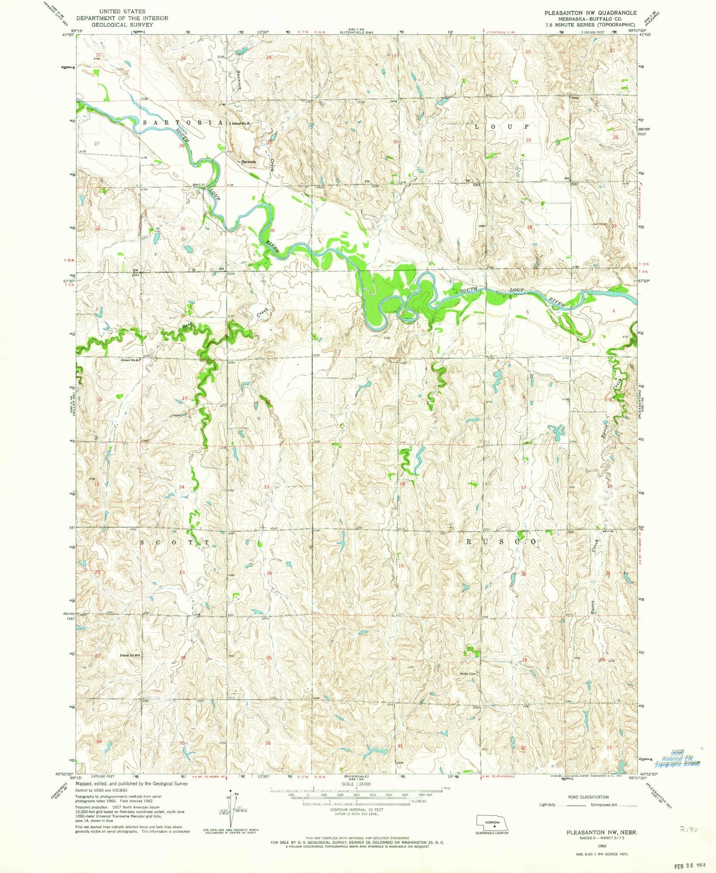 Classic USGS Pleasanton NW Nebraska 7.5'x7.5' Topo Map Image