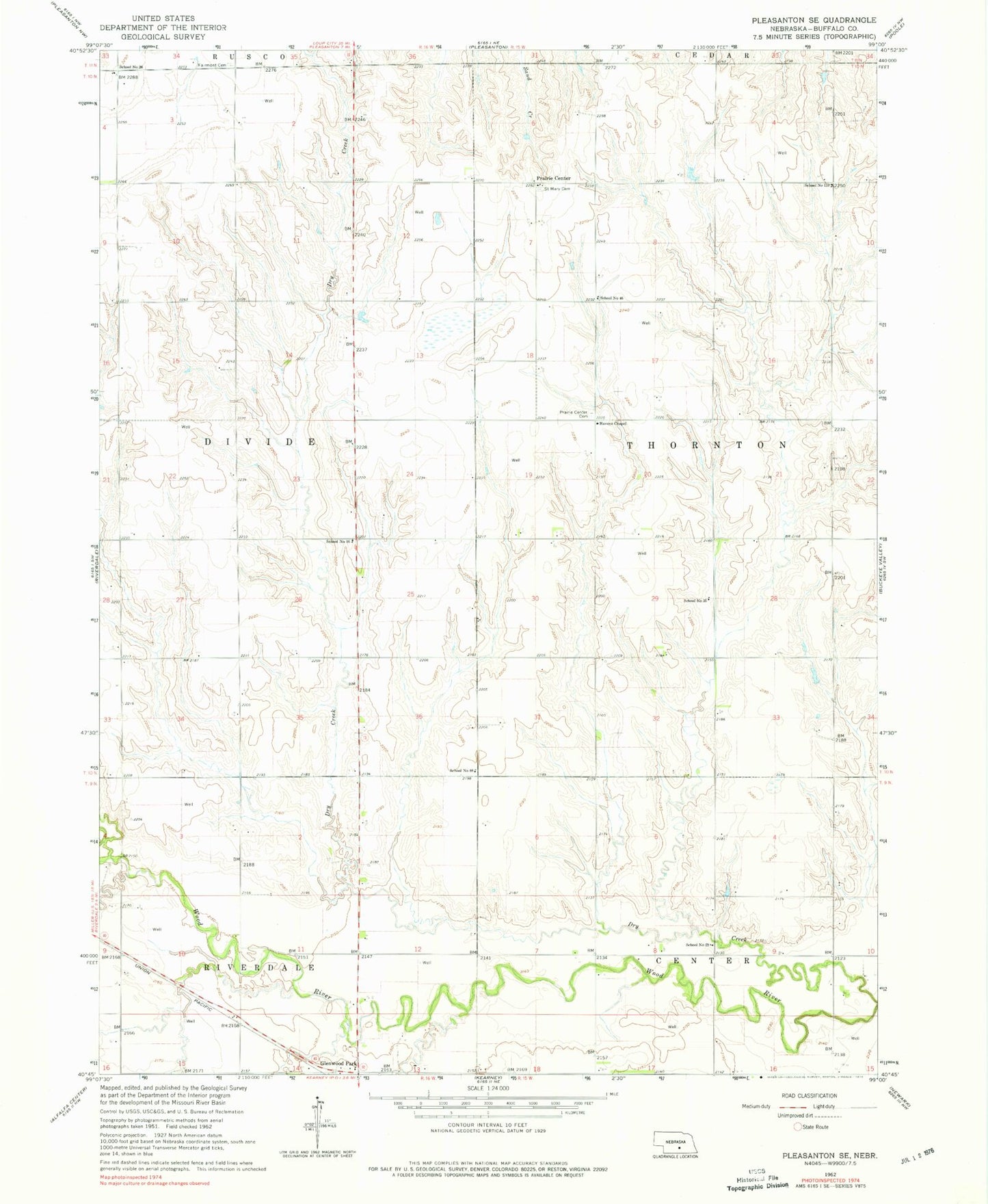 Classic USGS Pleasanton SE Nebraska 7.5'x7.5' Topo Map Image