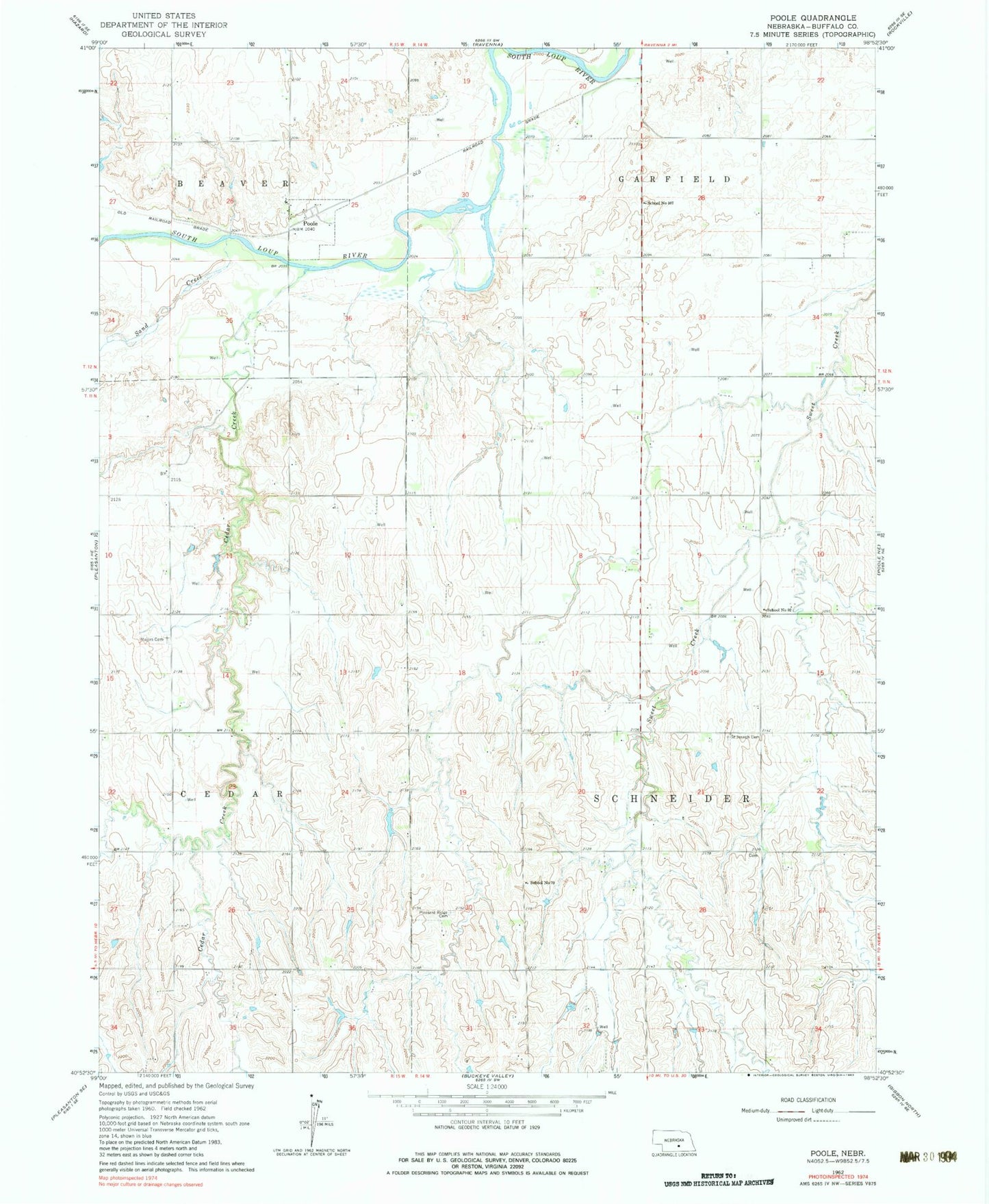 Classic USGS Poole Nebraska 7.5'x7.5' Topo Map Image