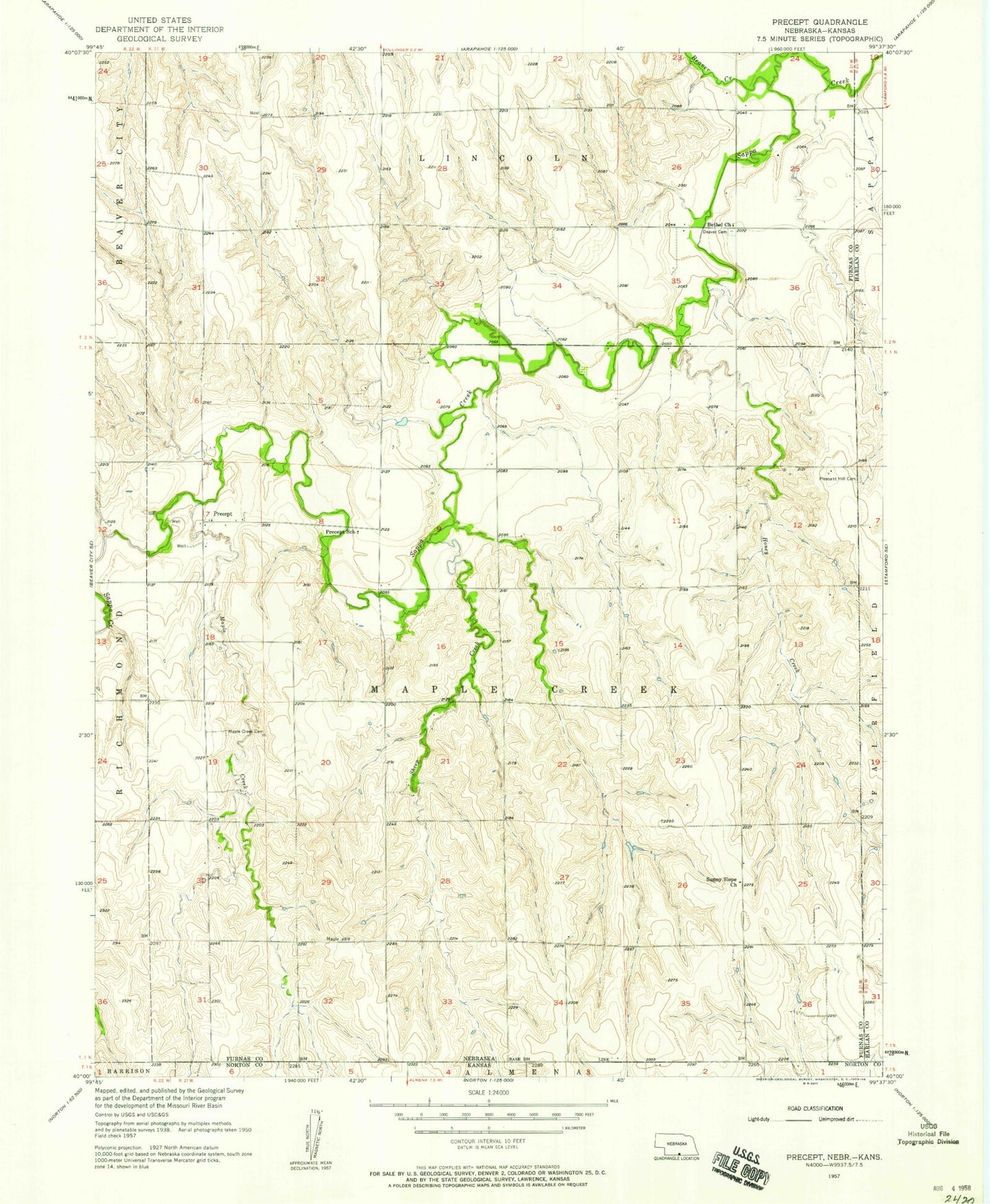 Classic USGS Precept Nebraska 7.5'x7.5' Topo Map Image