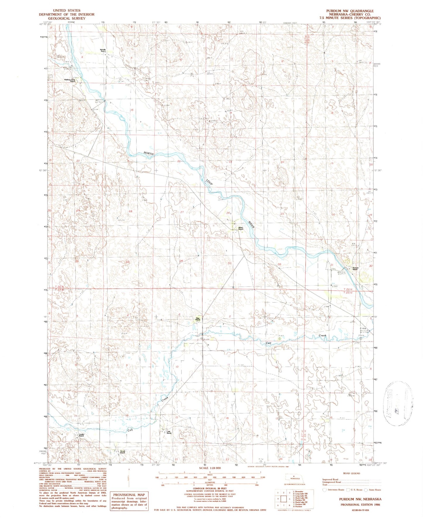 Classic USGS Purdum NW Nebraska 7.5'x7.5' Topo Map Image