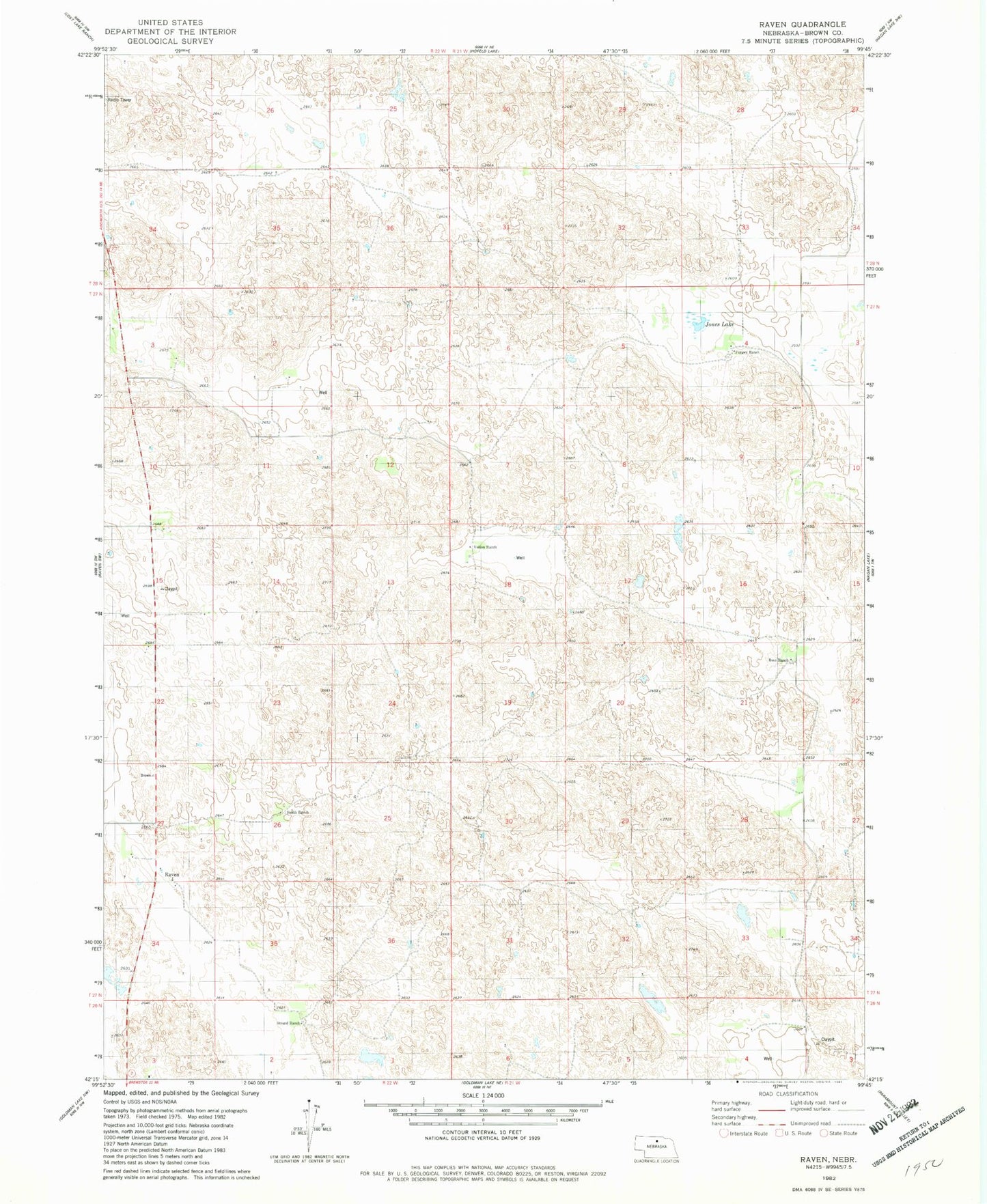 Classic USGS Raven Nebraska 7.5'x7.5' Topo Map Image