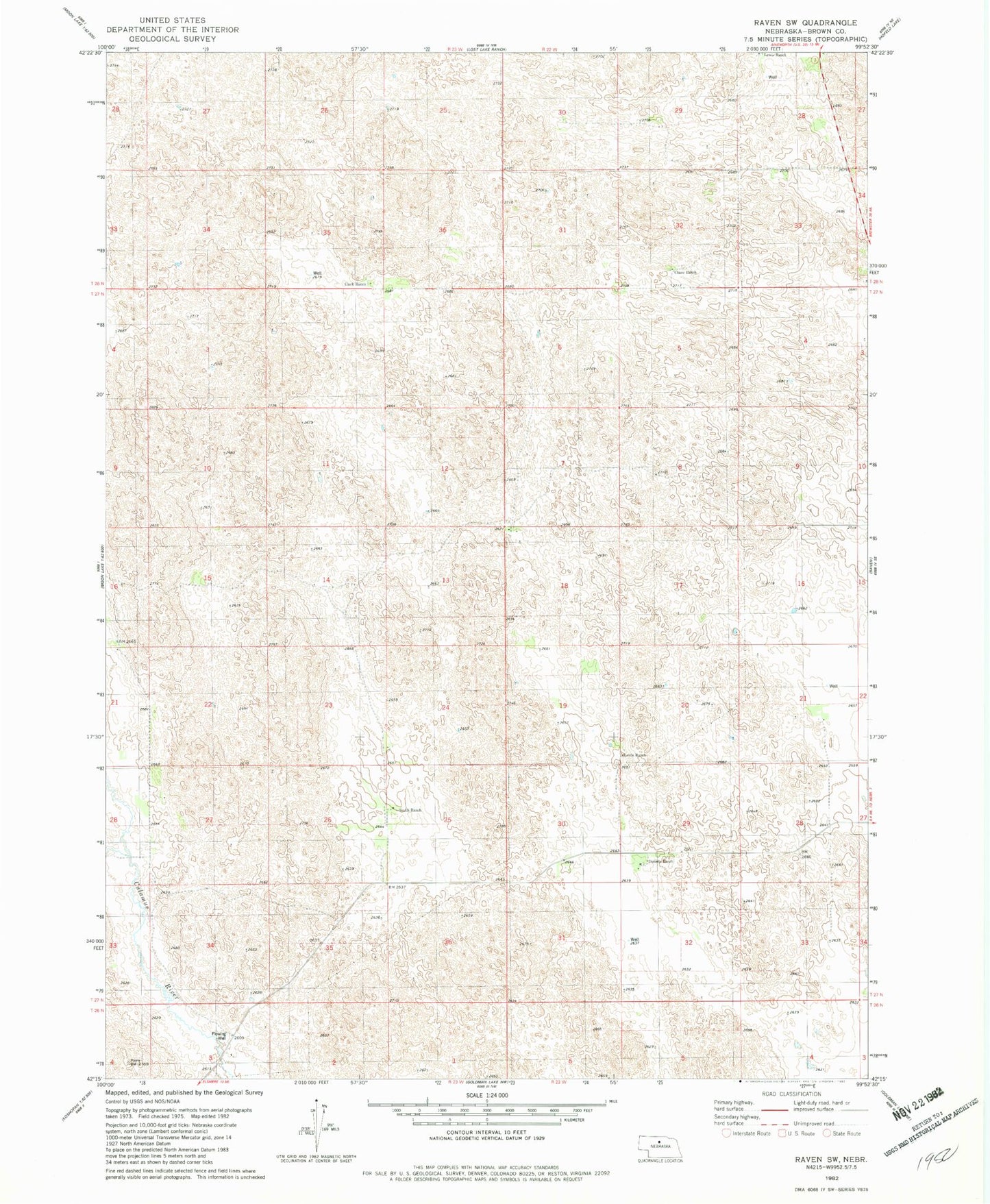 Classic USGS Raven SW Nebraska 7.5'x7.5' Topo Map Image