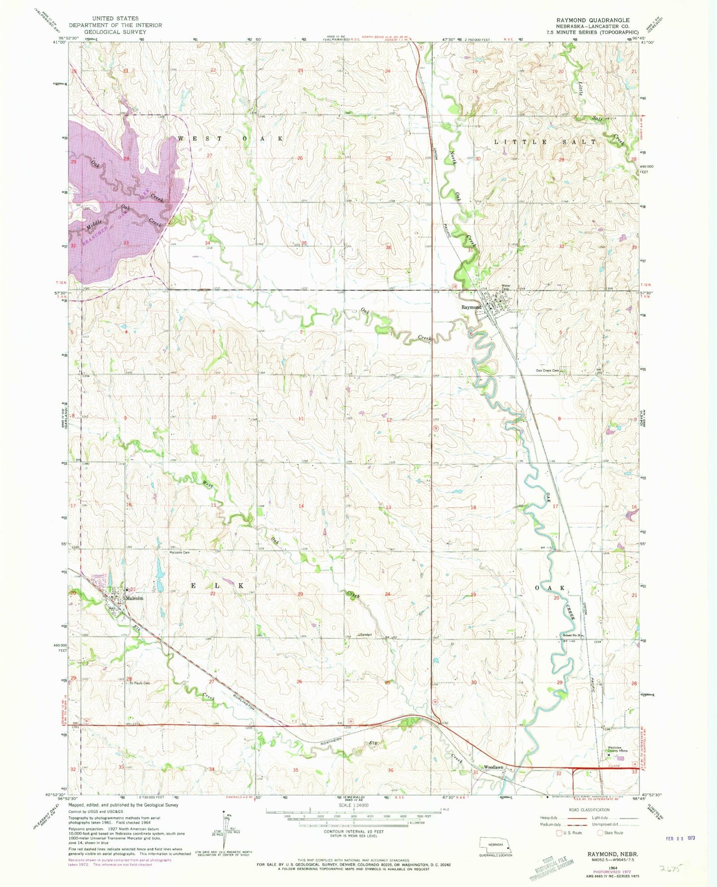 Classic USGS Raymond Nebraska 7.5'x7.5' Topo Map Image