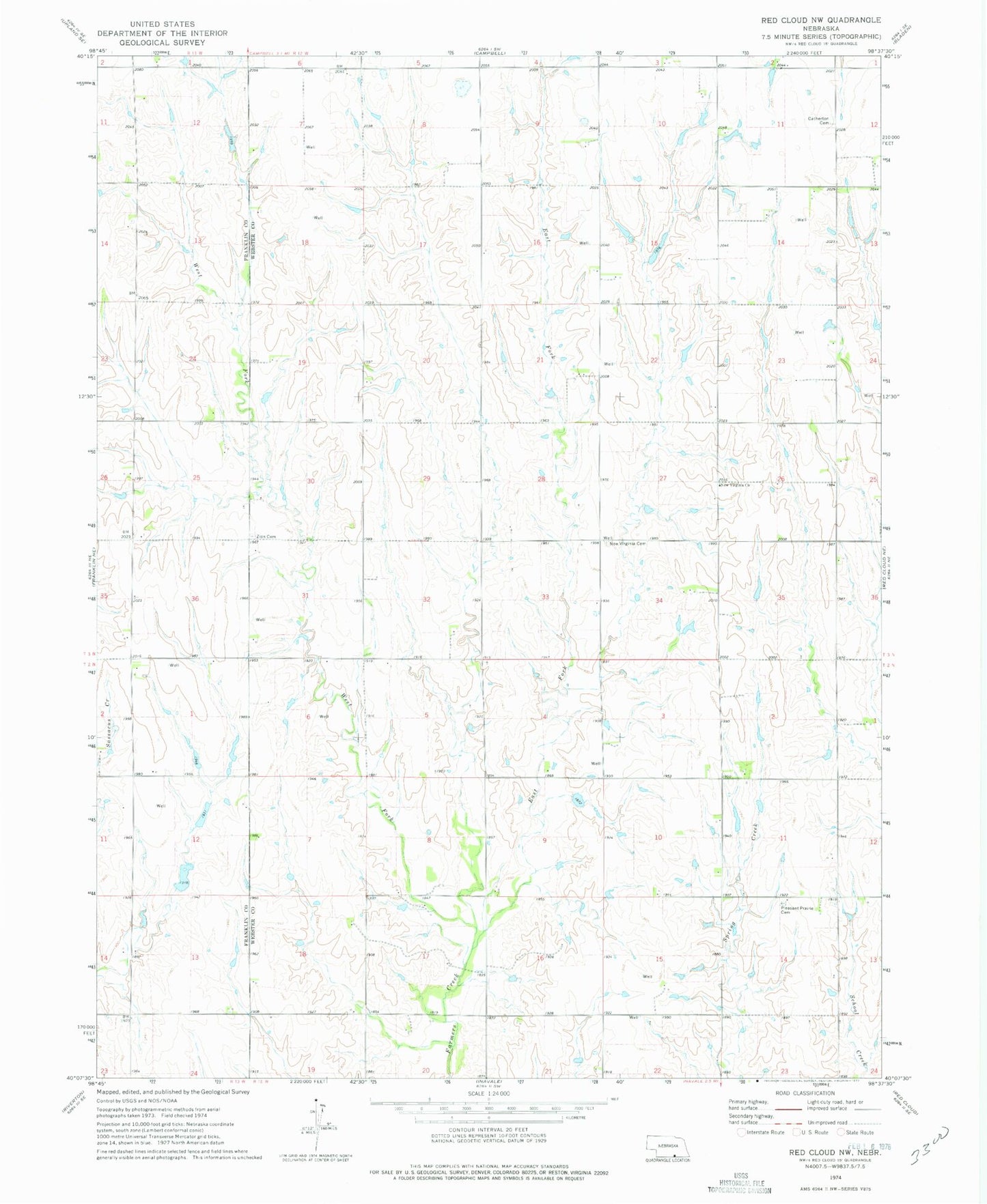 Classic USGS Red Cloud NW Nebraska 7.5'x7.5' Topo Map Image