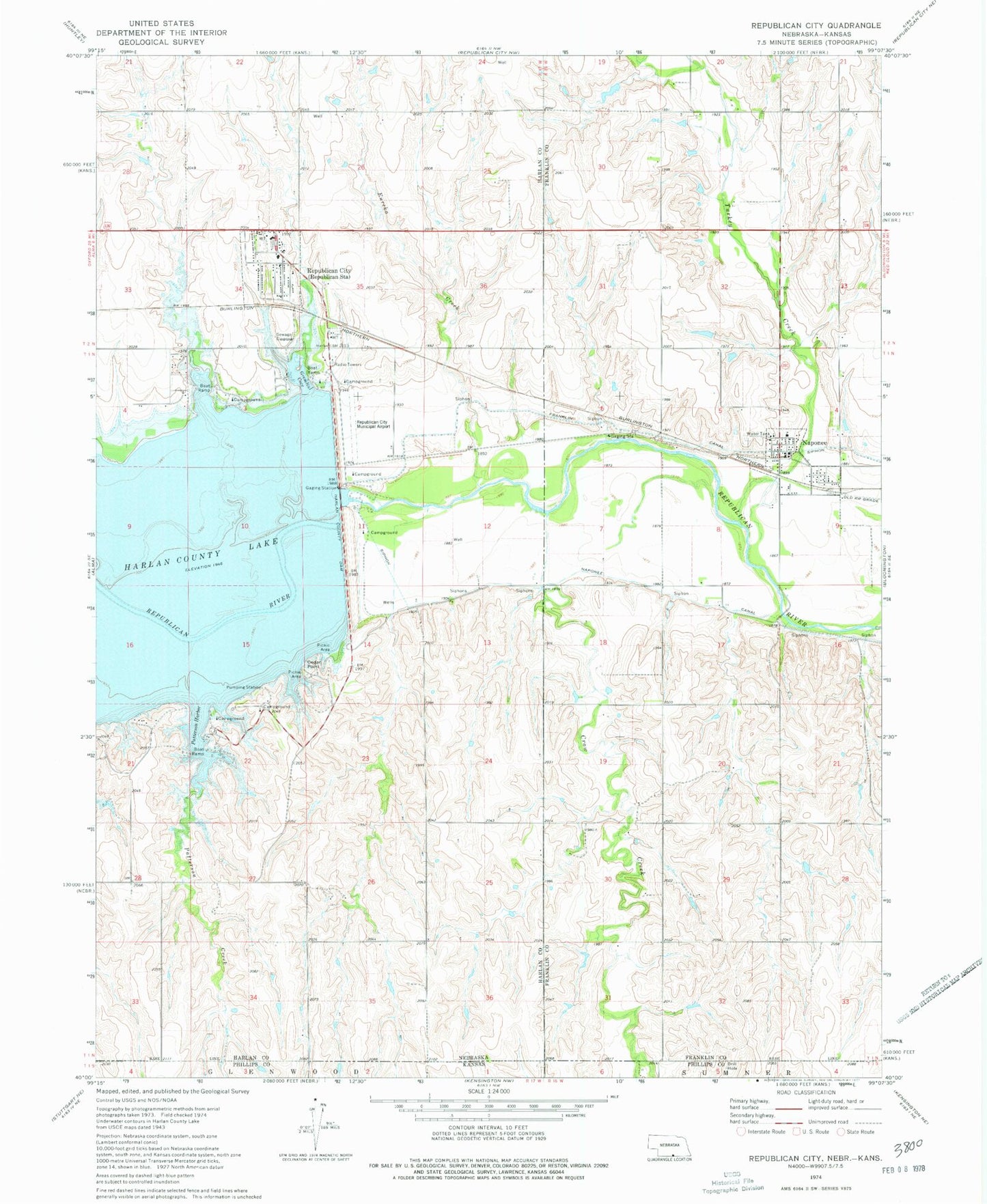 Classic USGS Republican City Nebraska 7.5'x7.5' Topo Map Image