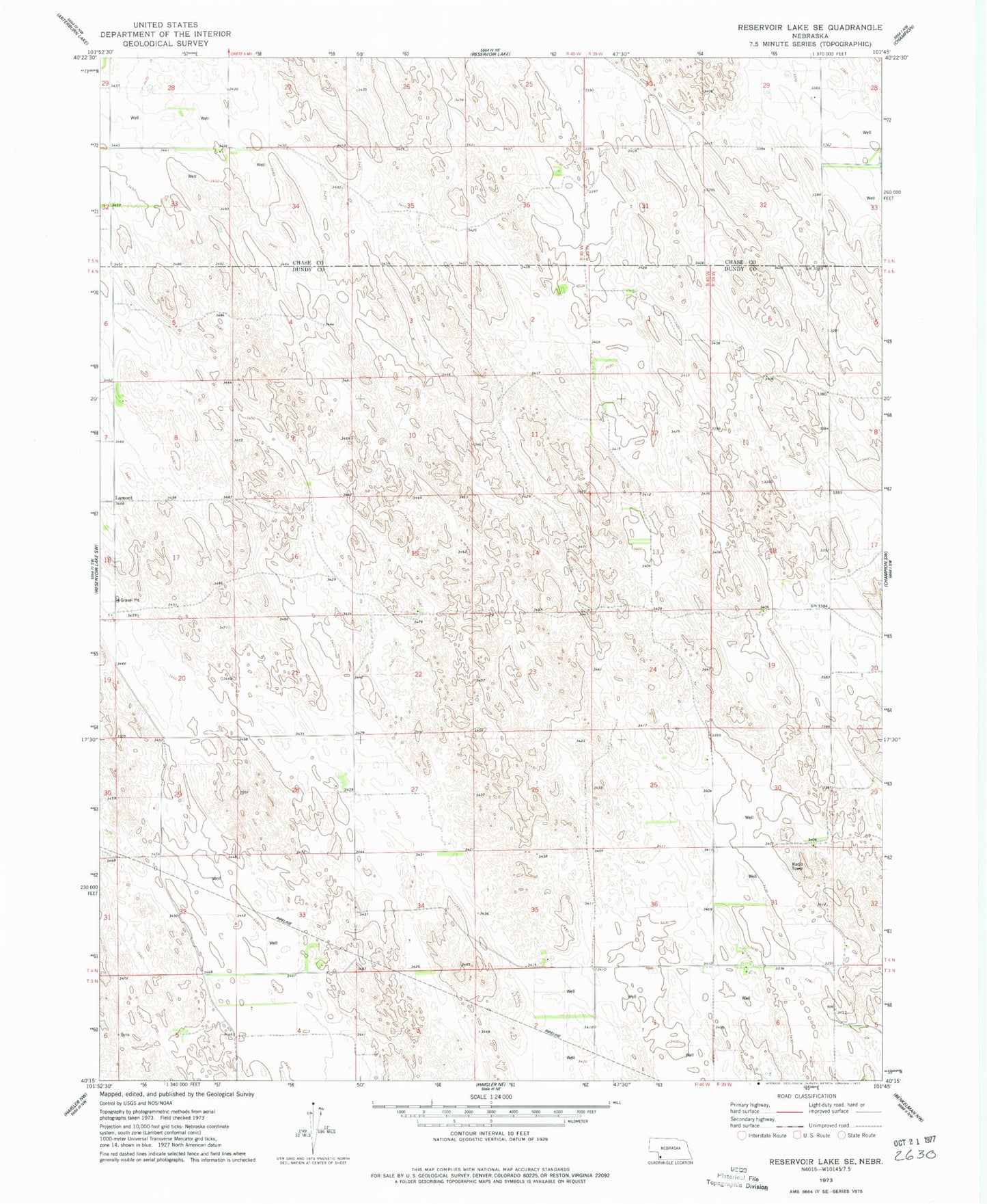 Classic USGS Reservoir Lake SE Nebraska 7.5'x7.5' Topo Map Image