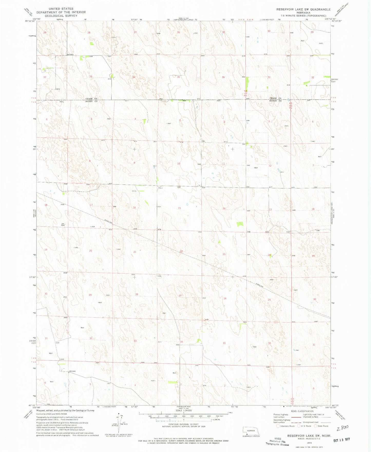 Classic USGS Reservoir Lake SW Nebraska 7.5'x7.5' Topo Map Image